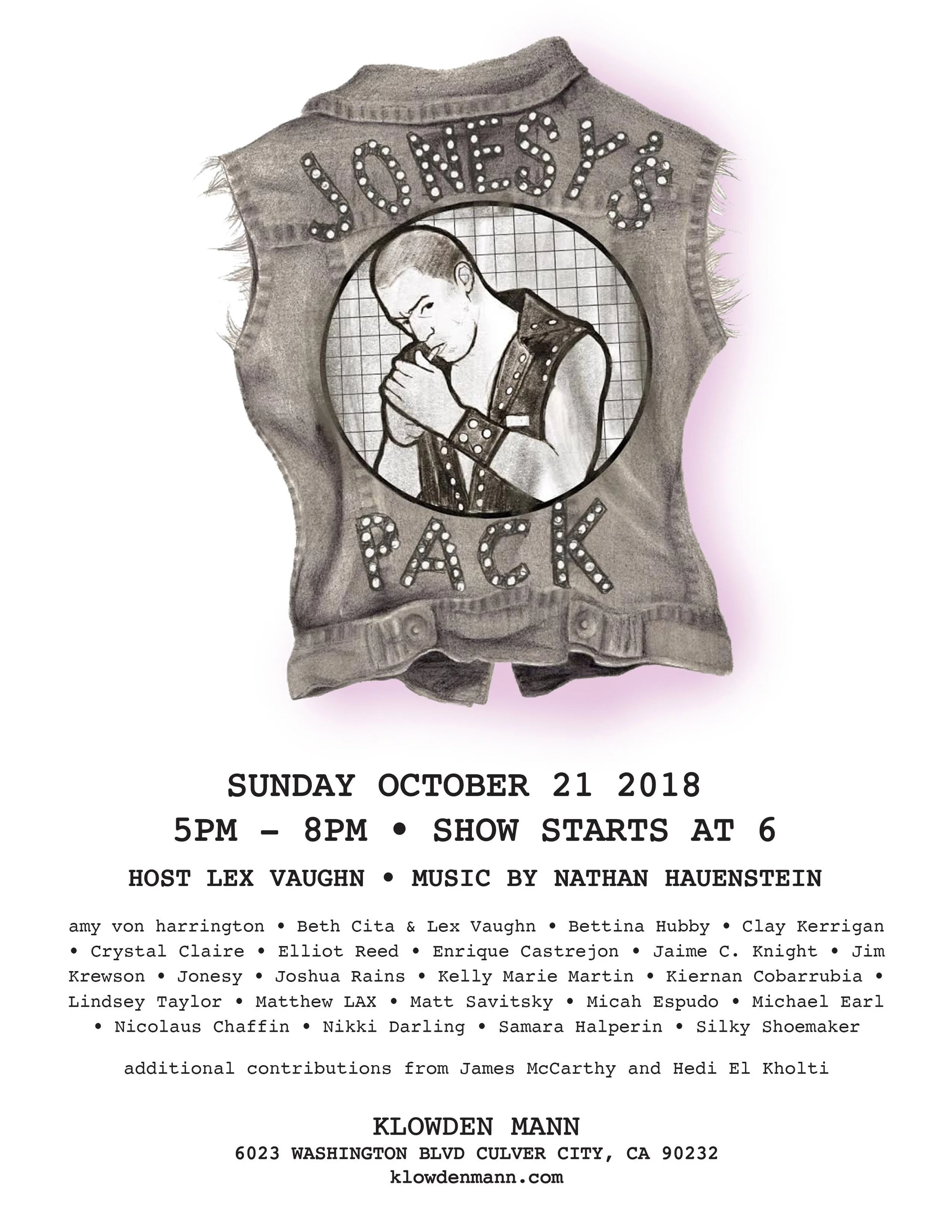 Jonesy’s Pack Invitation, Artwork by Lindsey Taylor and Jim Krewson, Klowden-Mann Gallery, Los Angeles 2018.