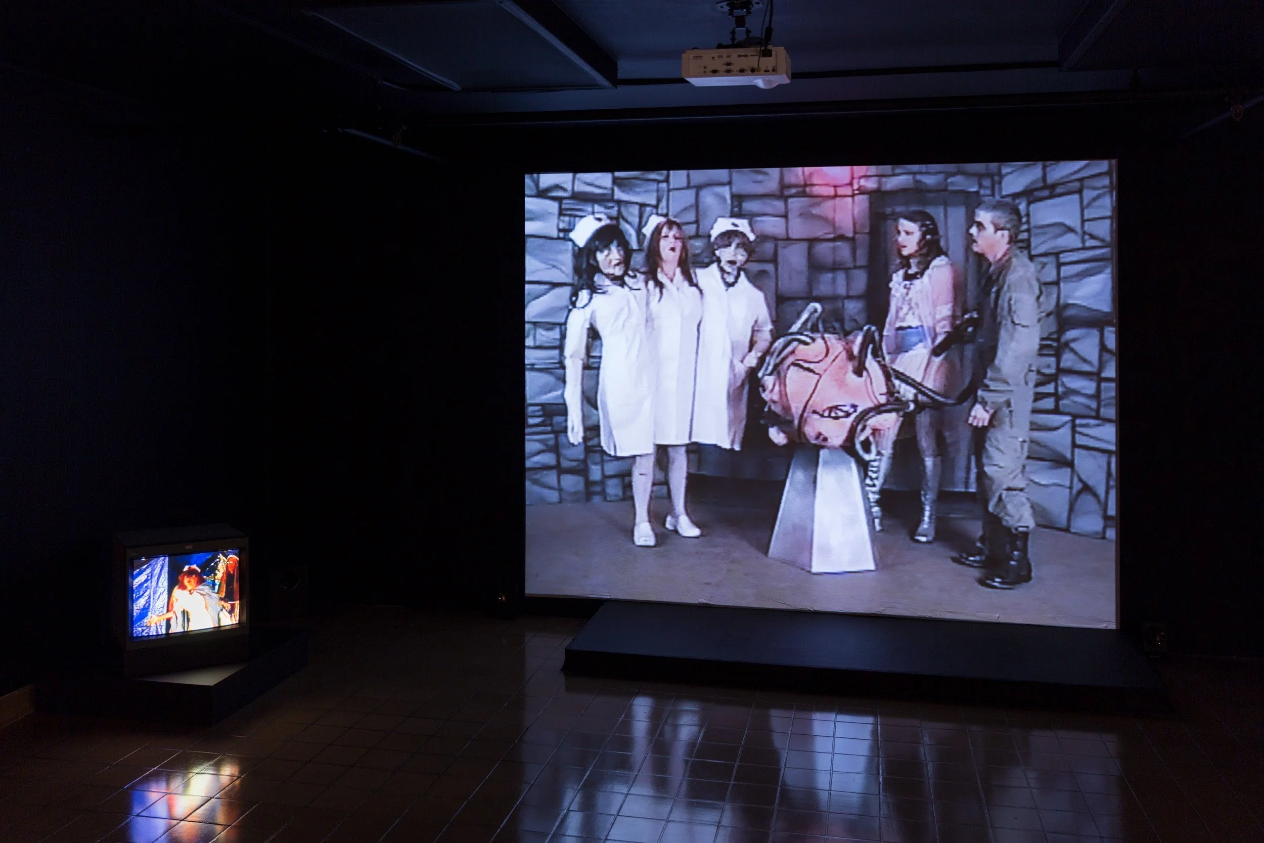Die Kränken, 2 Channel Video, Sprayed With Tears, Installation View, 2017.