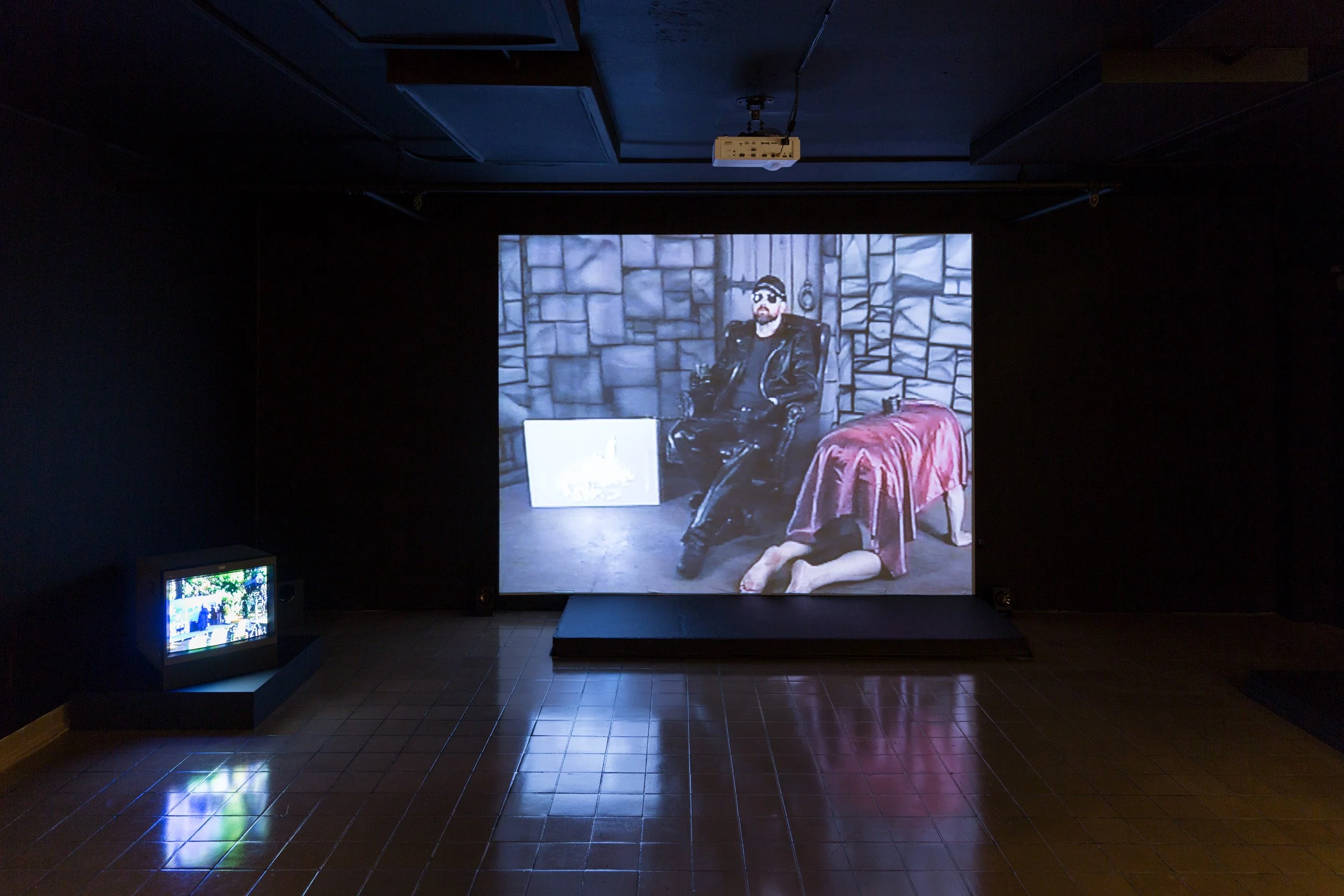 Die Kränken, 2 Channel Video, Sprayed With Tears, Installation View, 2017.