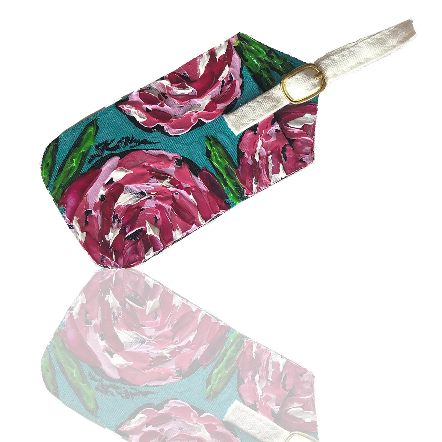 Turquoise &amp; Peonies Luggage Tag