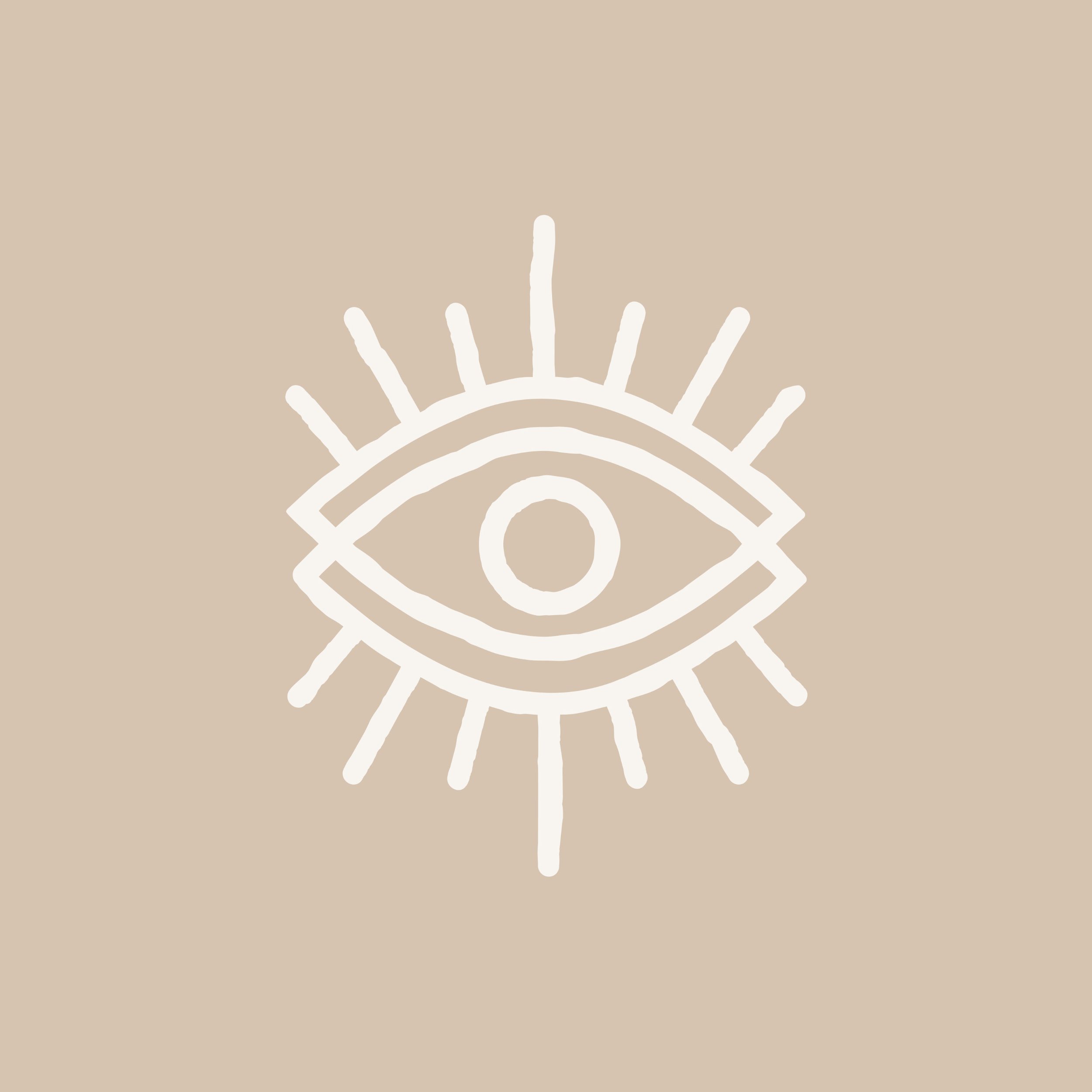 Dawn Creative Vancouver brand logo illustration featuring a third eye symbol in white line art on warm taupe, designed by Moonstone Creative