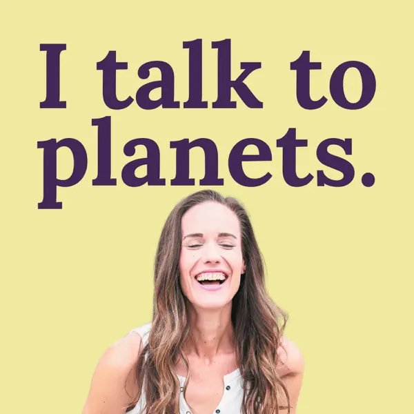 Claire Gallagher laughing on the I Talk to Planets podcast cover, where Miranda of Moonstone Creative discusses astrological brand identity