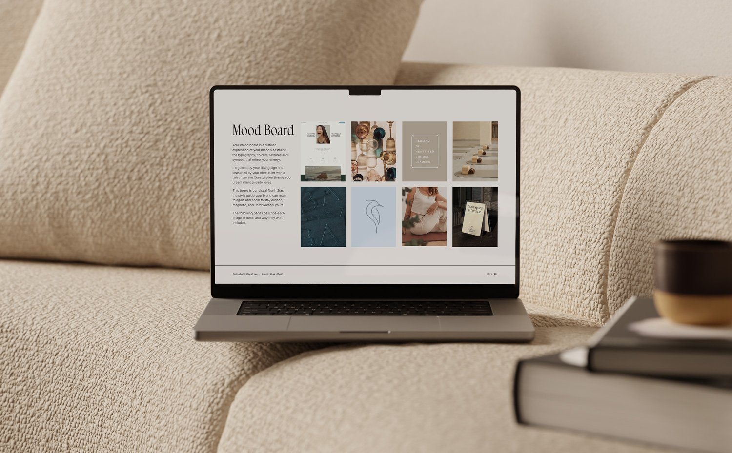 Brand Star Chart creative direction guide open to the astrology-informed mood board section, by Moonstone Creative