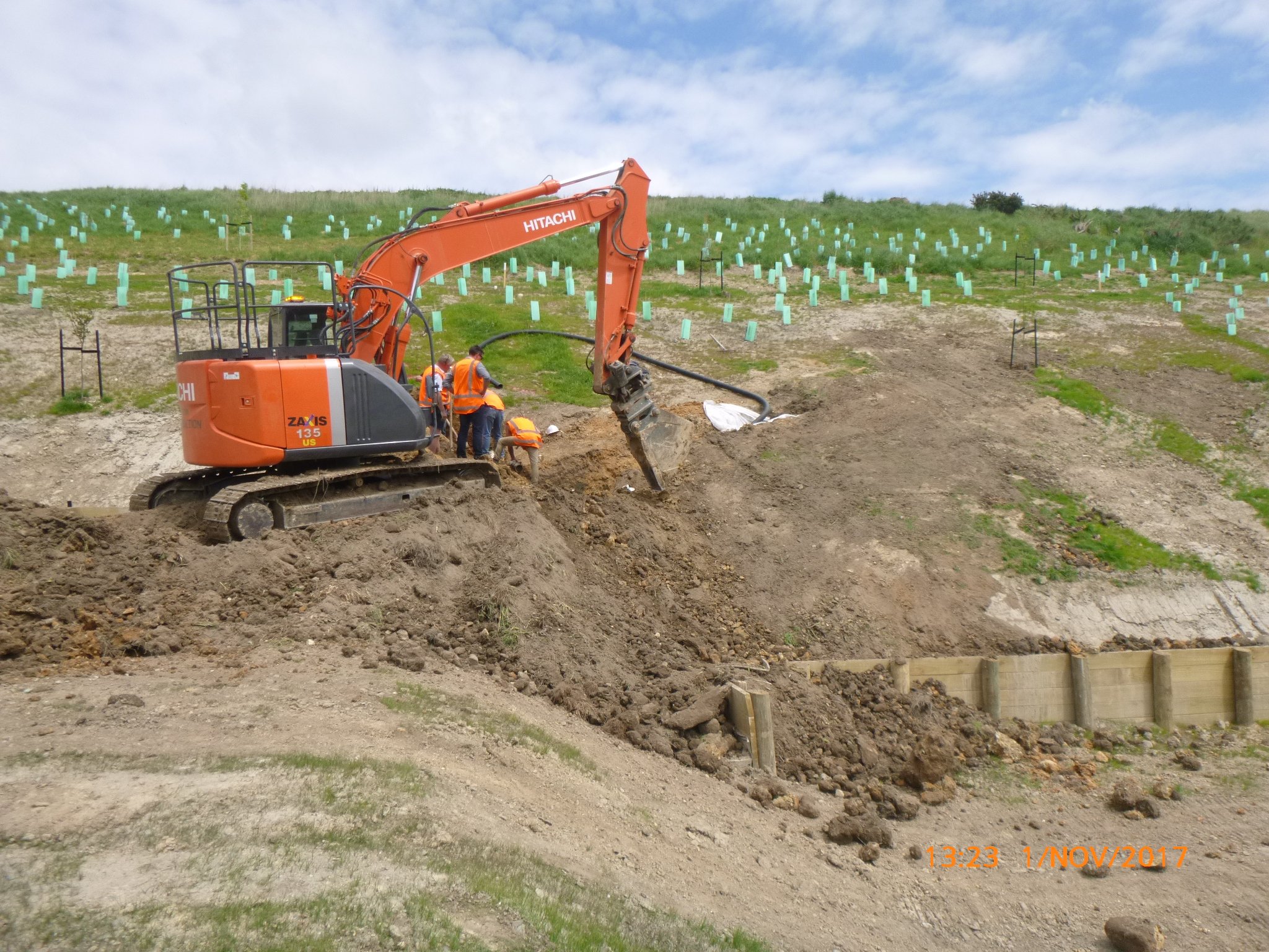  Installing subsoil drainage to improve slope stability. 