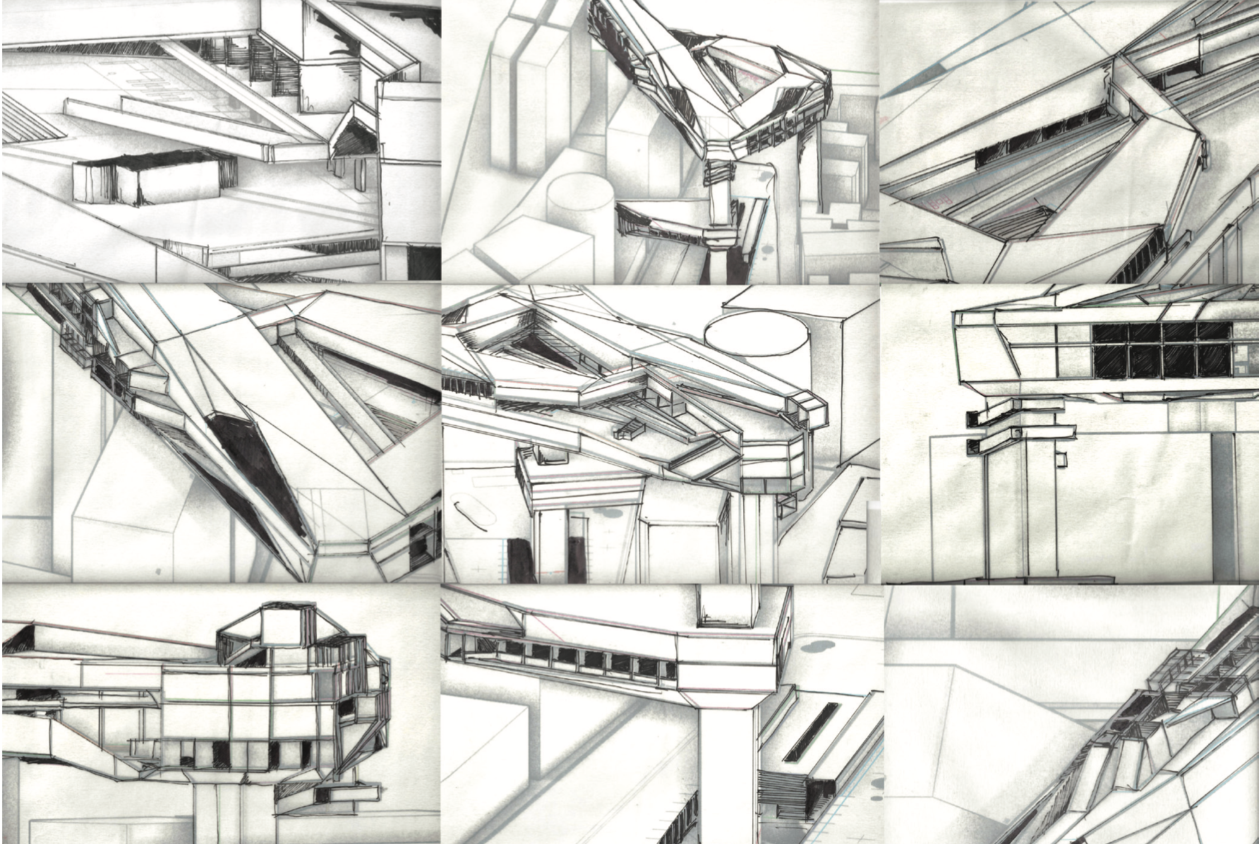 Dubai Space Plaza by Sally Michael. Modeled and rendered on Rhino and mixed media.