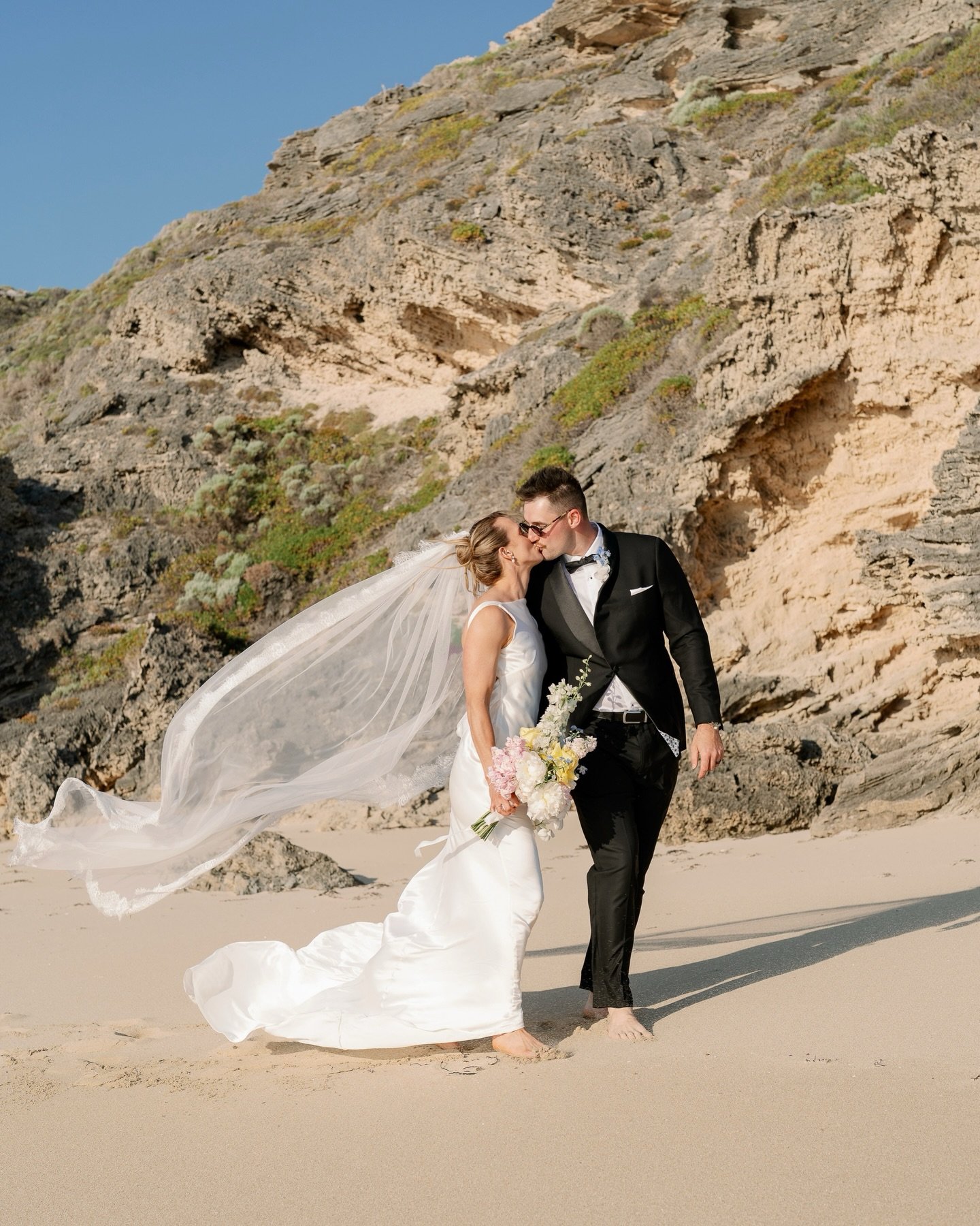 Emily &amp; Cody! 🥂 An incredible wedding day taking in the beauty of Australia&rsquo;s South West. From Cody getting ready on the boat with a view back to Dunsborough, a helicopter ride to a private beach for portraits, and a heartfelt ceremony and