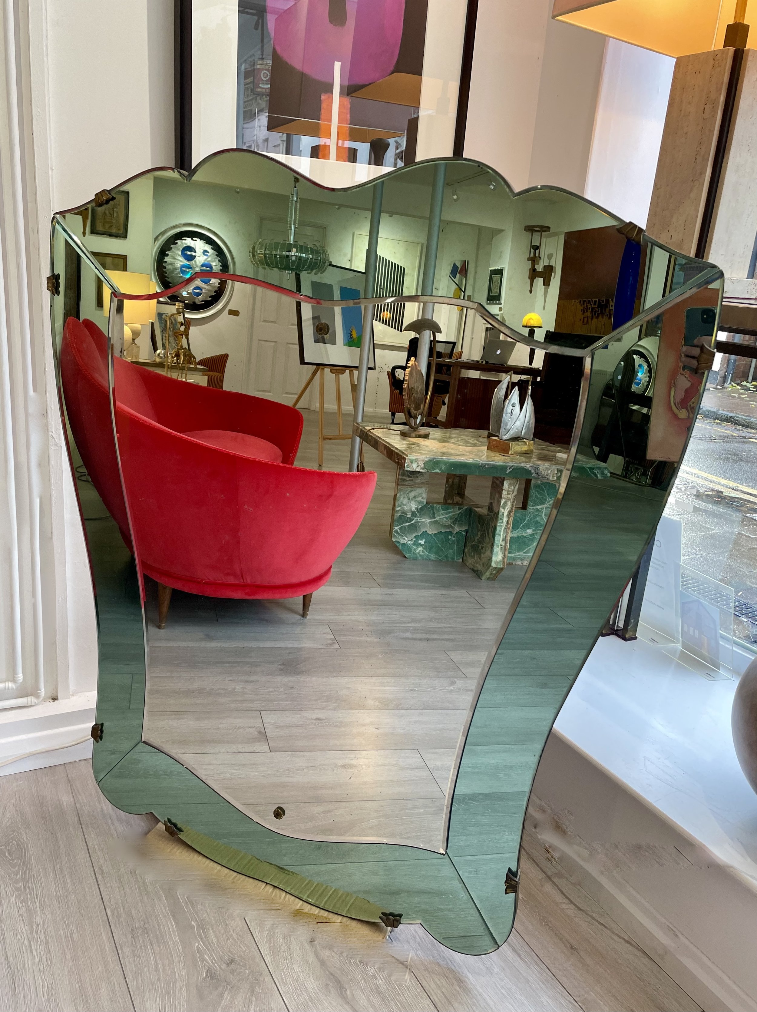 Italian mirror, C 1950,  In the style of Fontana Arte 115 cm x 100cm £1800