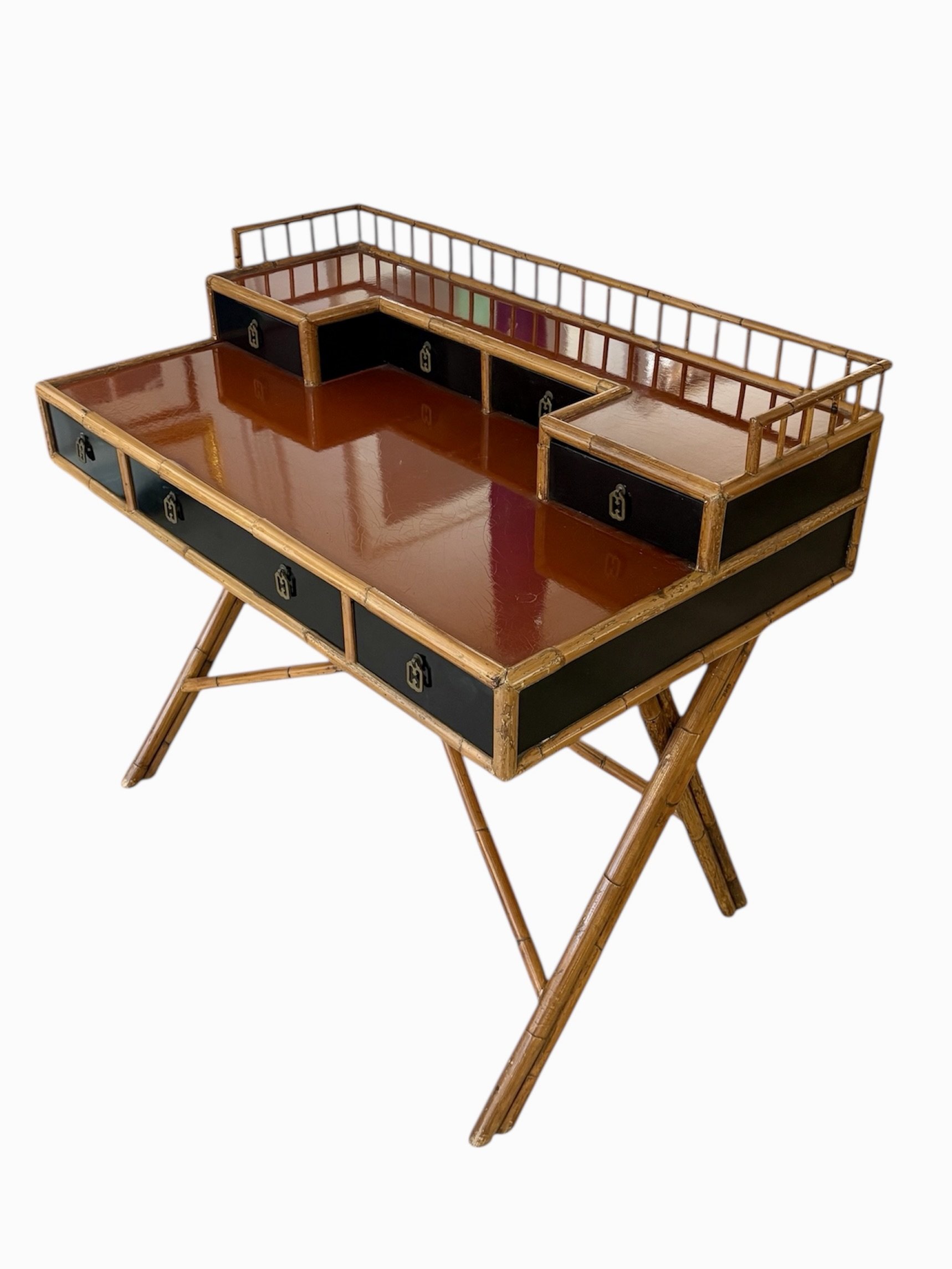 Lacquer, Bamboo and Brass desk by E Murio £1800