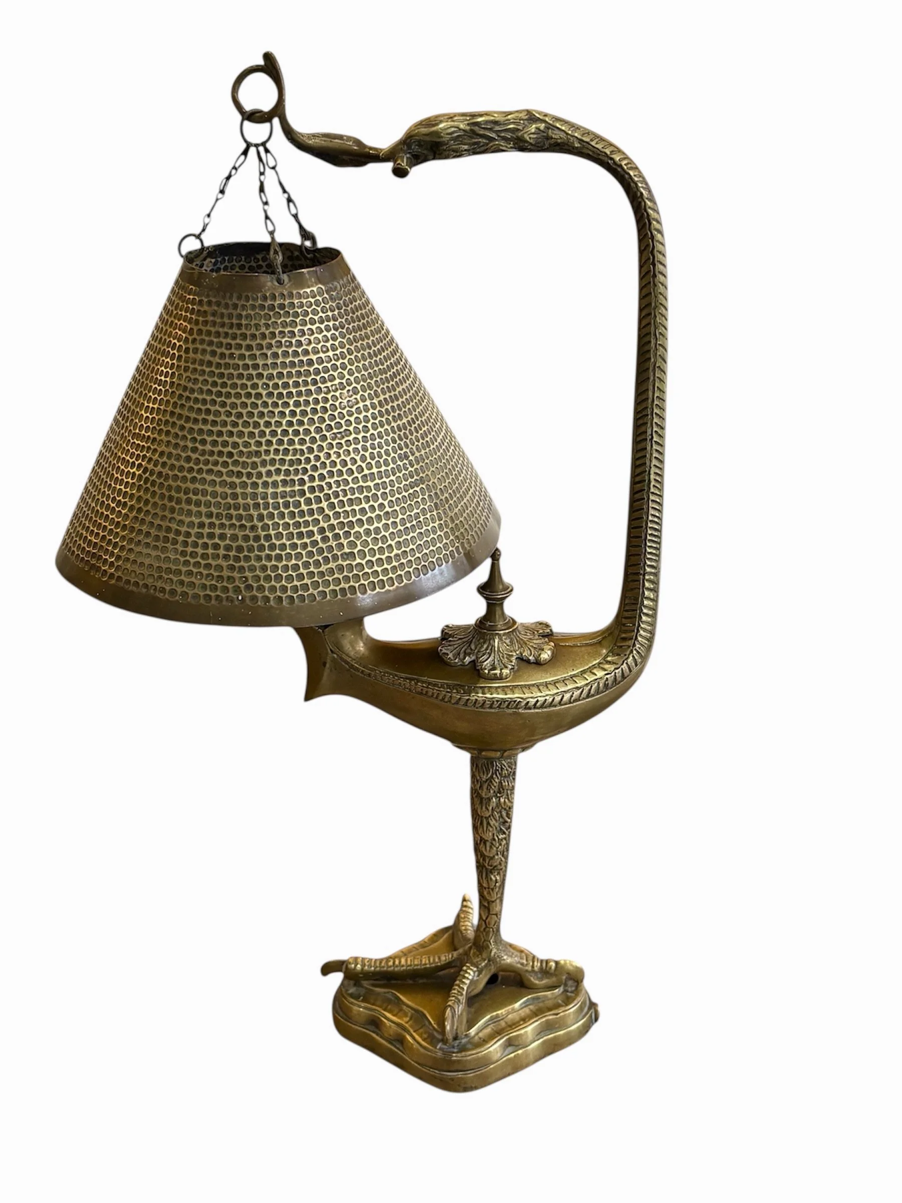 Art Deco Brass Eagle Table Lamp, French, Hammered Design, 1930s £750