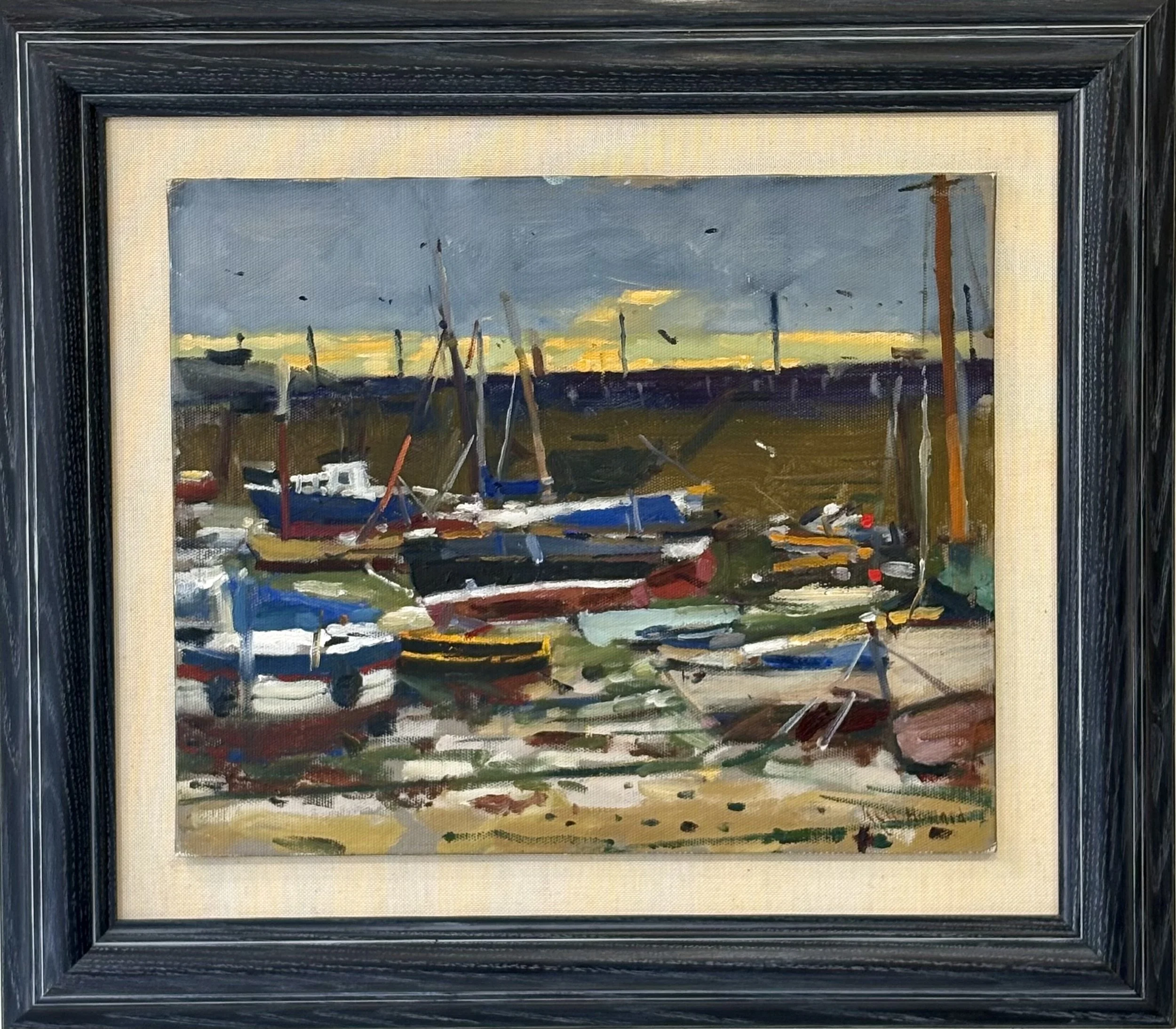 Ken Howard OBE RA (1932-2022) Oil on board, Mousehole at Low Tide c 1990