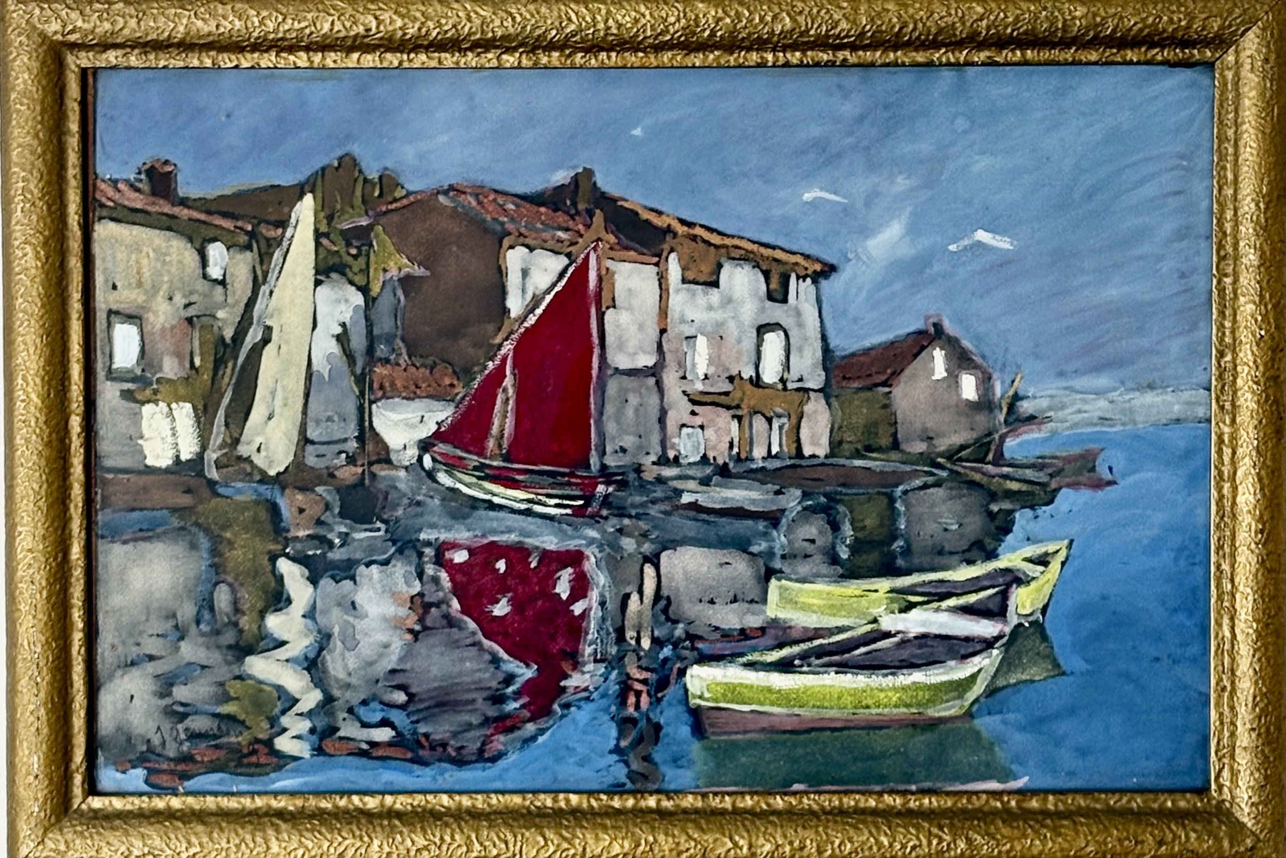 Mid 20th Century French gouache , seaside and boats £600