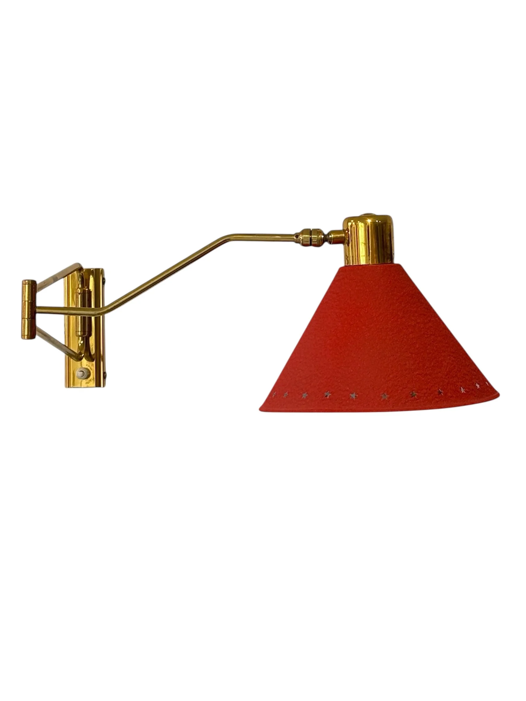 Red 1950s French wall light by René Mathieu for Lunel £750