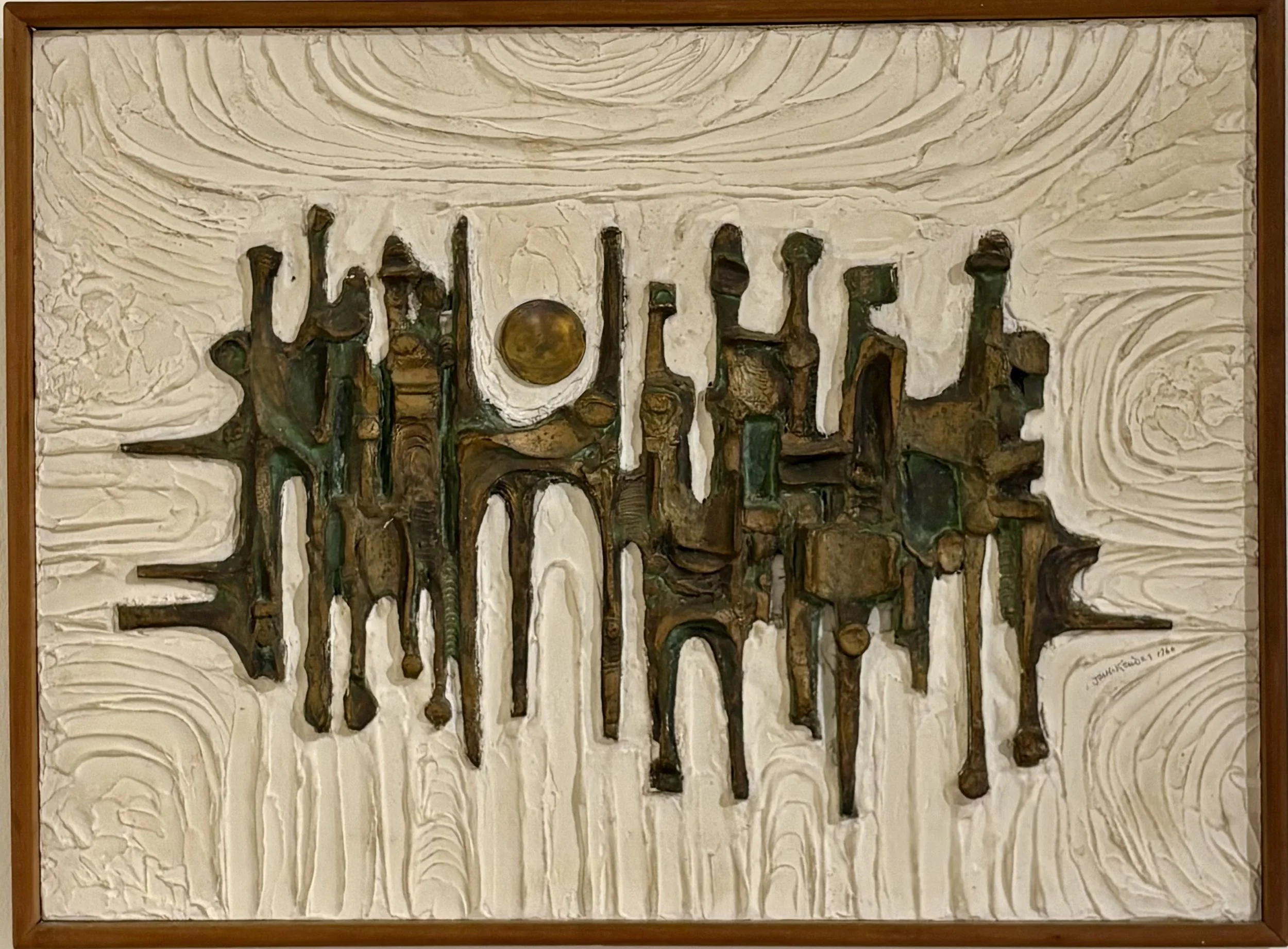 Sculptural relief, 'Paisleys mob in the rain' 1966 by Alexander McKendry, (Irish b1935) £650