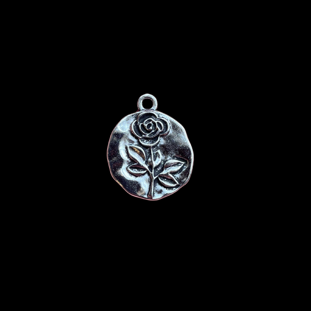 Silver Rose Coin for charm necklace