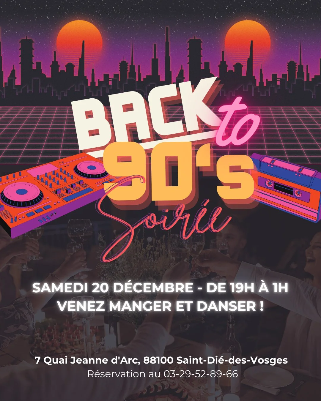🔙 Back to the 90&rsquo;s &ndash; R&eacute;servez votre samedi 20 d&eacute;cembre !

Pr&eacute;parez-vous pour LA soir&eacute;e incontournable !
Le samedi 20 d&eacute;cembre, la Brasserie Le Square vous accueille de 19h &agrave; 1h pour un retour 