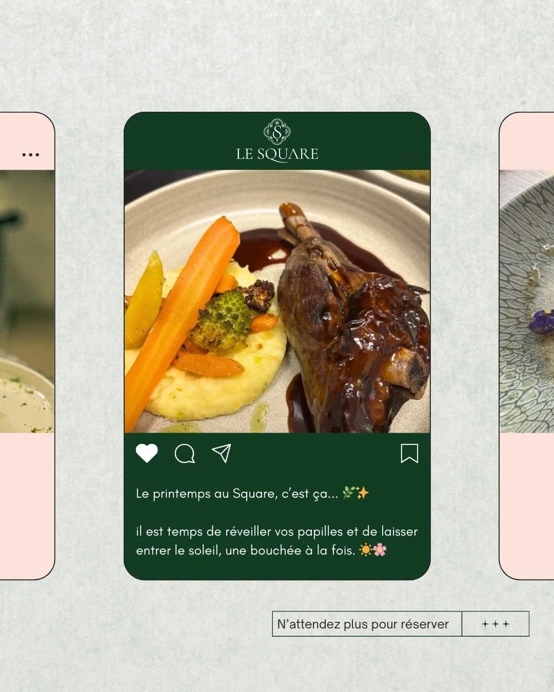 Le printemps arrive au Square&hellip; 🌸

En cuisine, on a laiss&eacute; parler la cr&eacute;ativit&eacute; pour imaginer des assiettes pleines de couleurs et de fra&icirc;cheur.
Des produits bien sourc&eacute;s, de la saison, et ce petit d&eacute