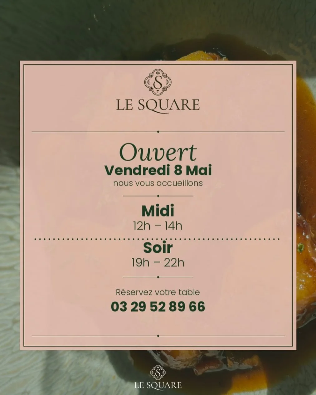 Vendredi 8 Mai, le Square est ouvert. 🌿
Jour f&eacute;ri&eacute; ou pas, on est l&agrave; pour vous accueillir comme on aime le faire 🫶🏼 avec une cuisine g&eacute;n&eacute;reuse, un service attentif et une salle qui vous tend les bras.
Profitez de