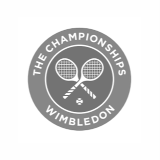 Wimbledon tennis tournament logo featuring two crossed tennis rackets inside a purple circle.