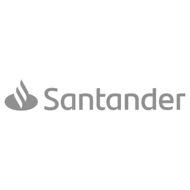 Santander bank logo with red symbol and text on a black background.