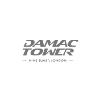 Logo for Damaec Tower with the slogan "Building a Legacy" on a black background.