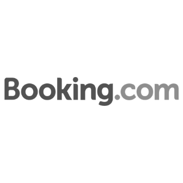 A black booking.com logo with a blue and white lowercase font.