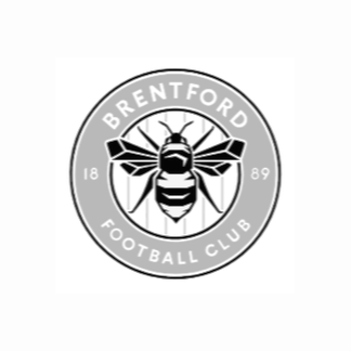 Brentford Football Club logo featuring a bee in the center, with red and white colors, and the year 1889.