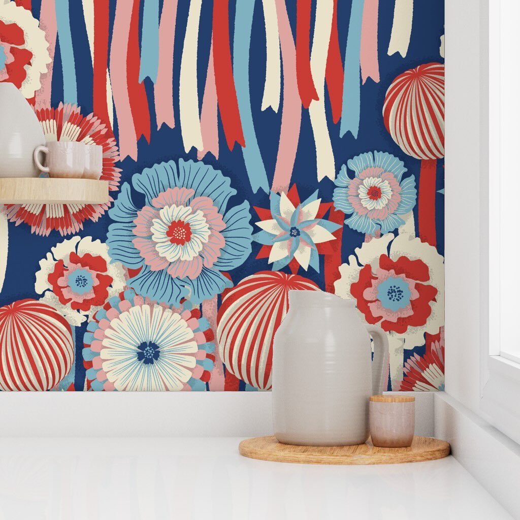 &quot;Floral Extravaganza Party [navy and red]&quot;

This is my entry for this week, &quot;Party Wall&quot;.

The colorful accents that add to the party atmosphere with floral extravaganza decorations.

https://www.spoonflower.com/en/products/169680