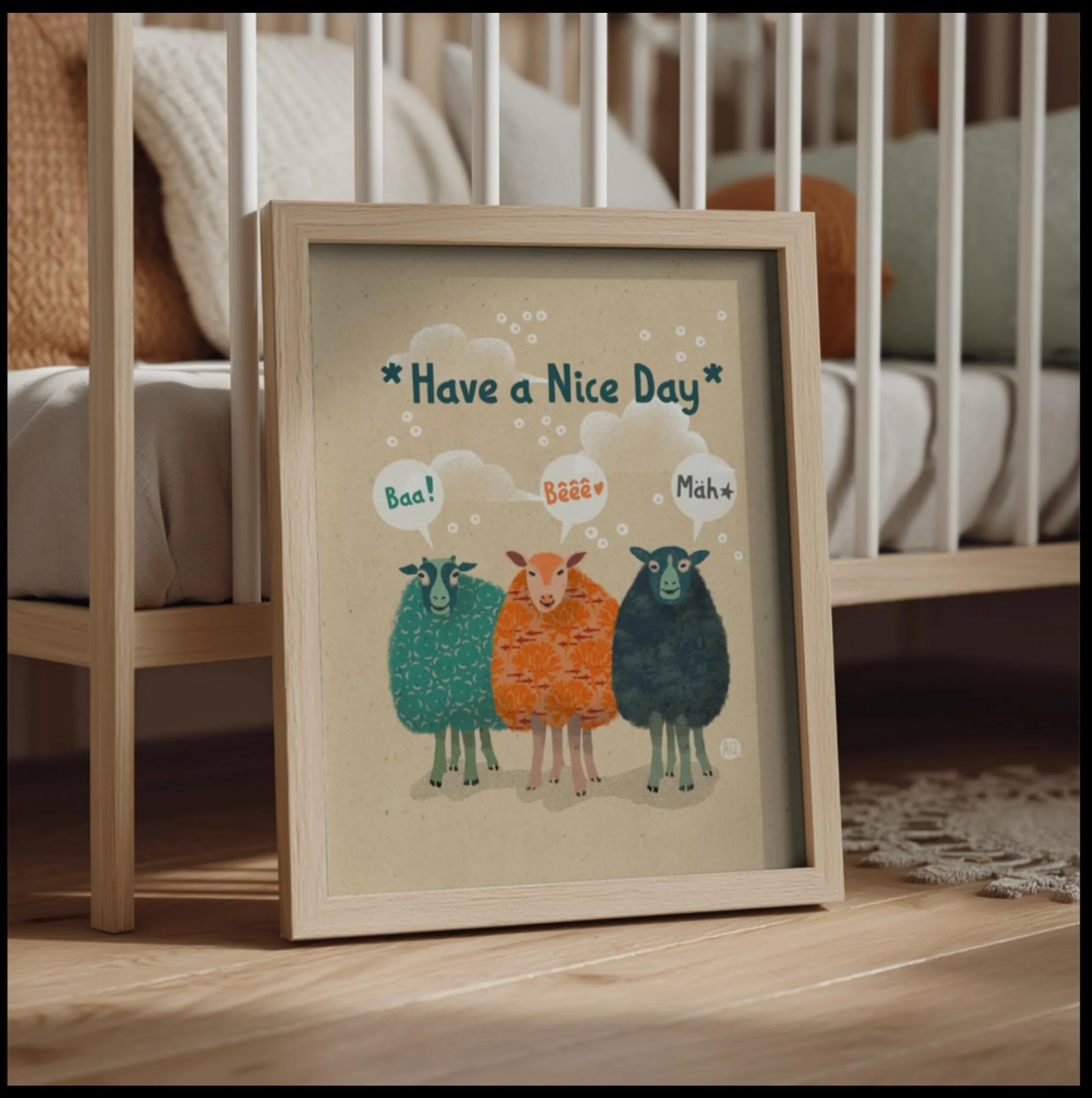 Bring a little joy to your space💕

Three happy sheep wishing you a nice day! 🐑✨

Available now on @pictufy &mdash; perfect for a nursery, cozy corner, or anywhere that needs a smile😊

#illustrationart #nurserydecor #whimsicalart #pictufy #interior