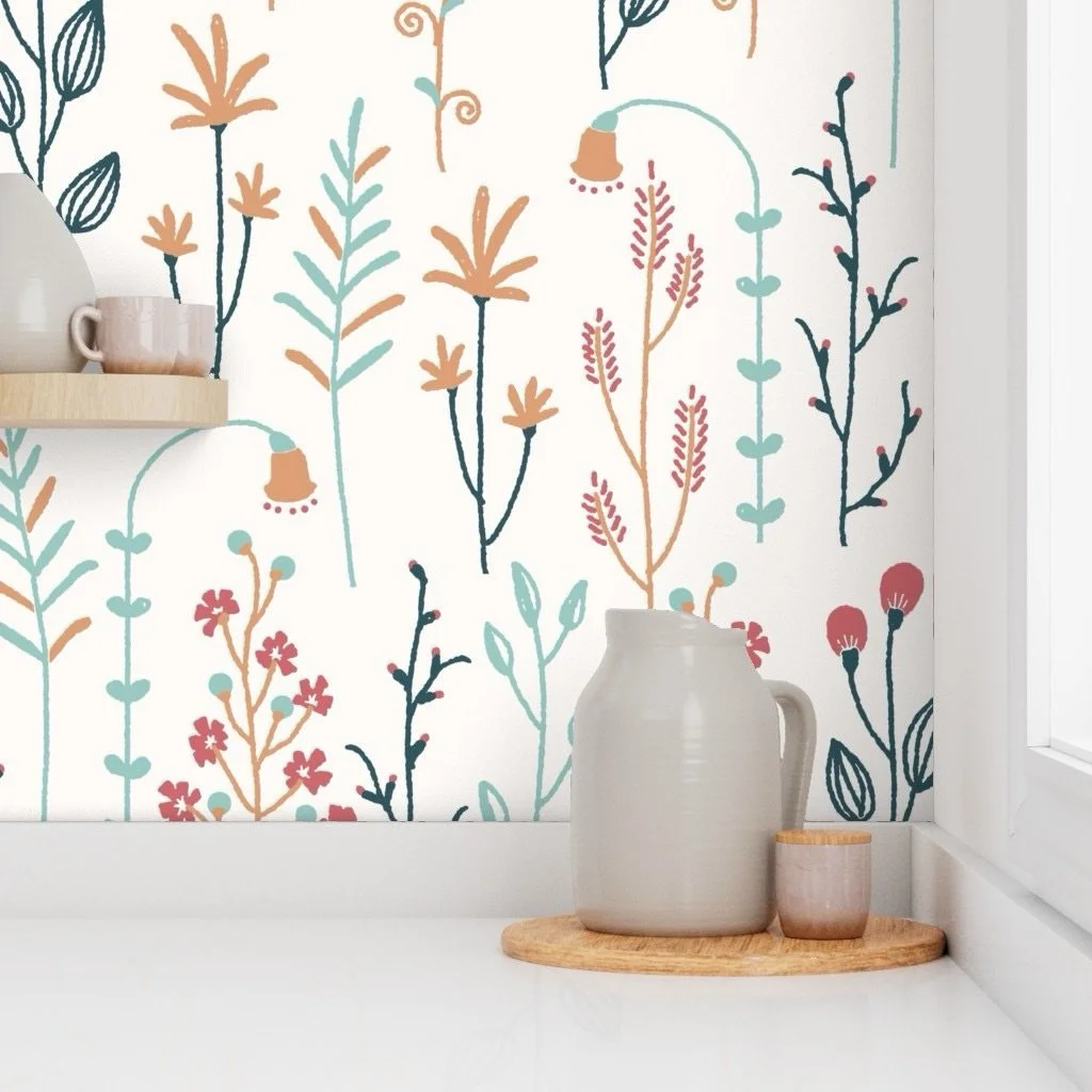 A little moment of joy &mdash; my &ldquo;Doodle Meadows&rdquo; wallpaper has found a new home.

This playful floral pattern brings a calm, cozy feeling to a space, with hand-drawn botanical motifs and a soft, modern color palette. It works beautifull