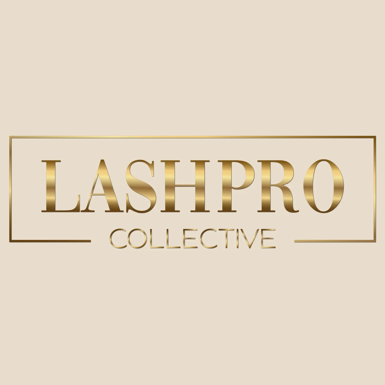 Logo for LasPro Collective with gold metallic text on a beige background.