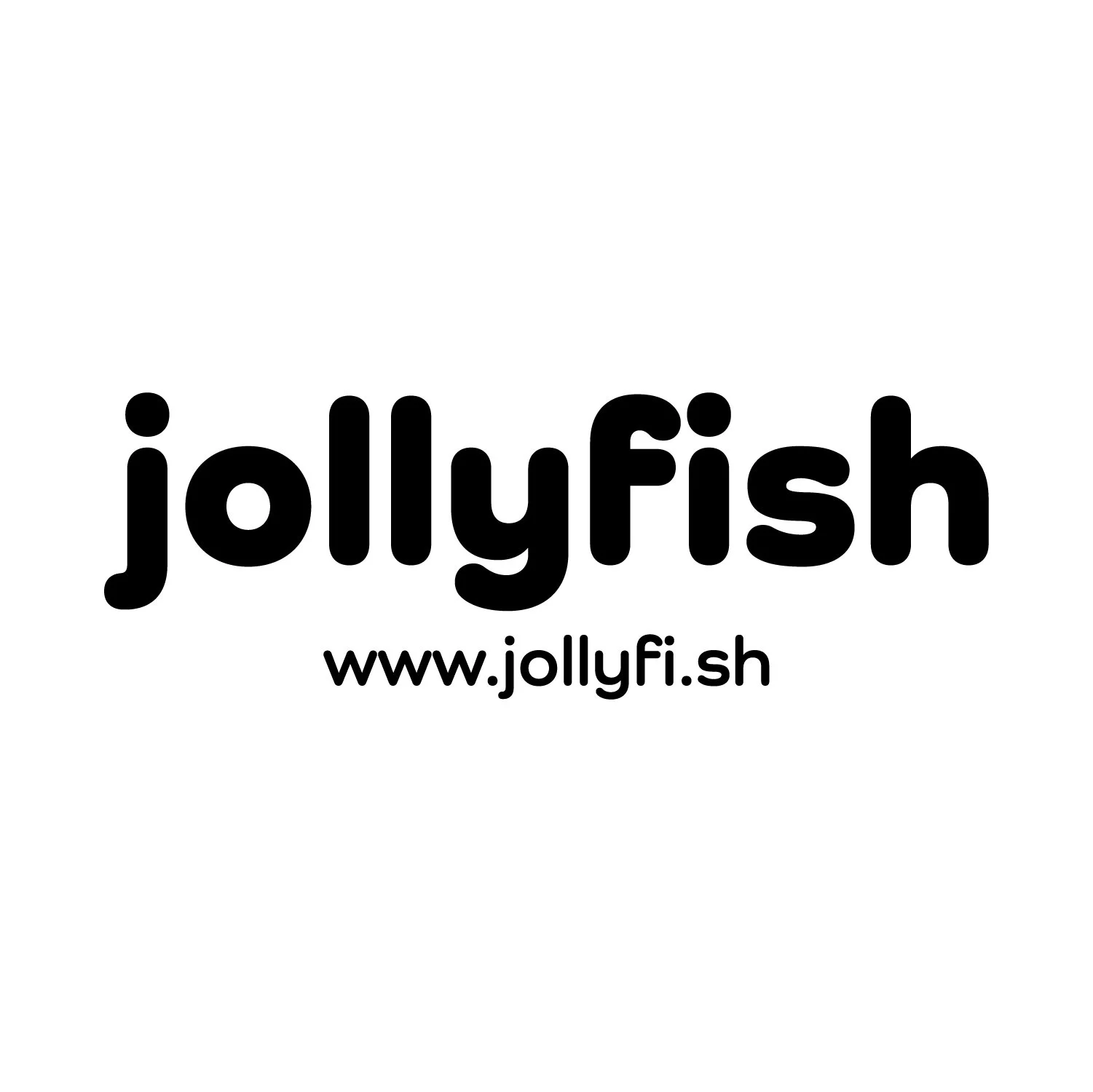 The image displays the text 'jollyfish' in large black font, with the website URL 'www.jollyfi.sh' underneath in smaller black font, both on a white background.