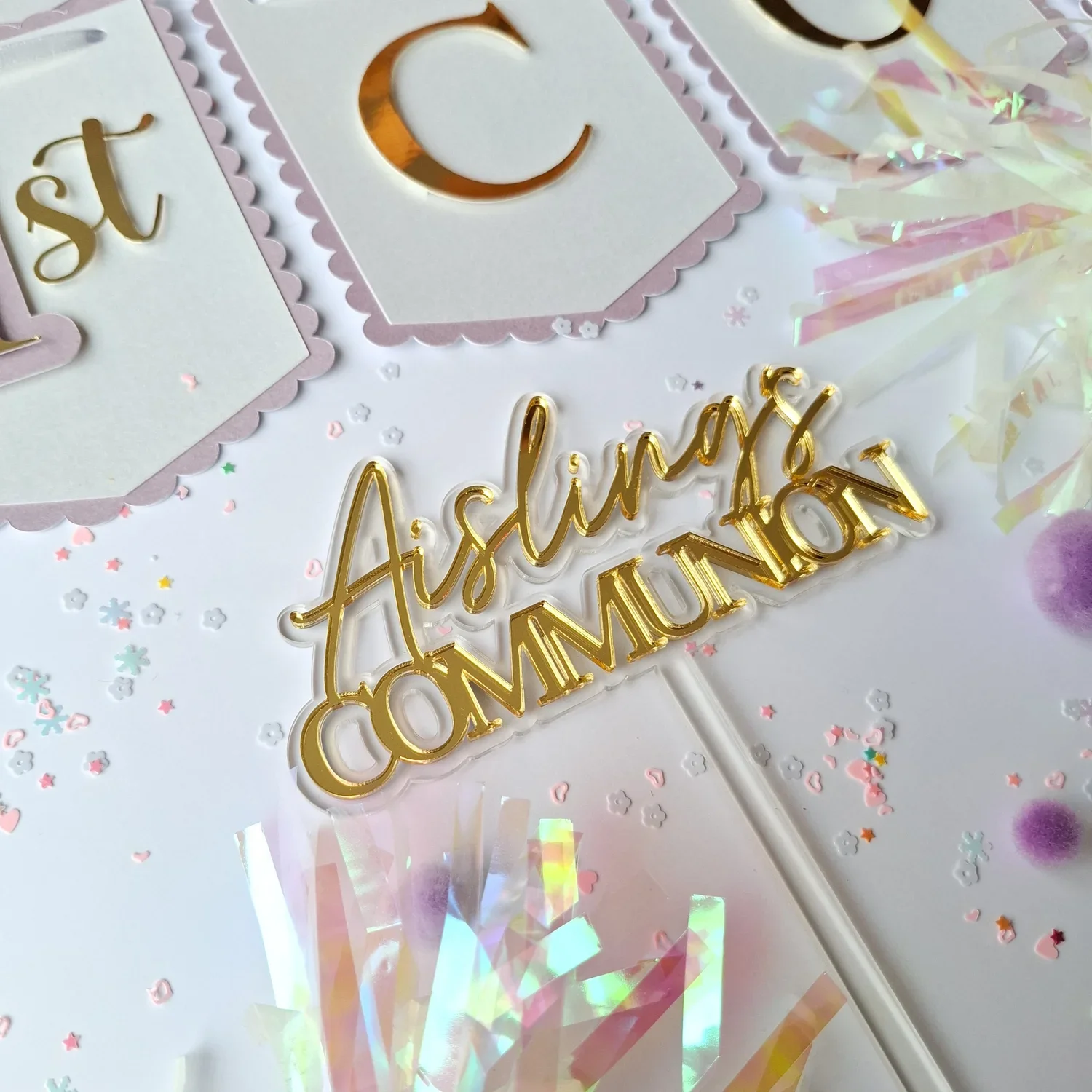 Personalised Double Layer Acrylic Communion Cake Topper - Two fonts