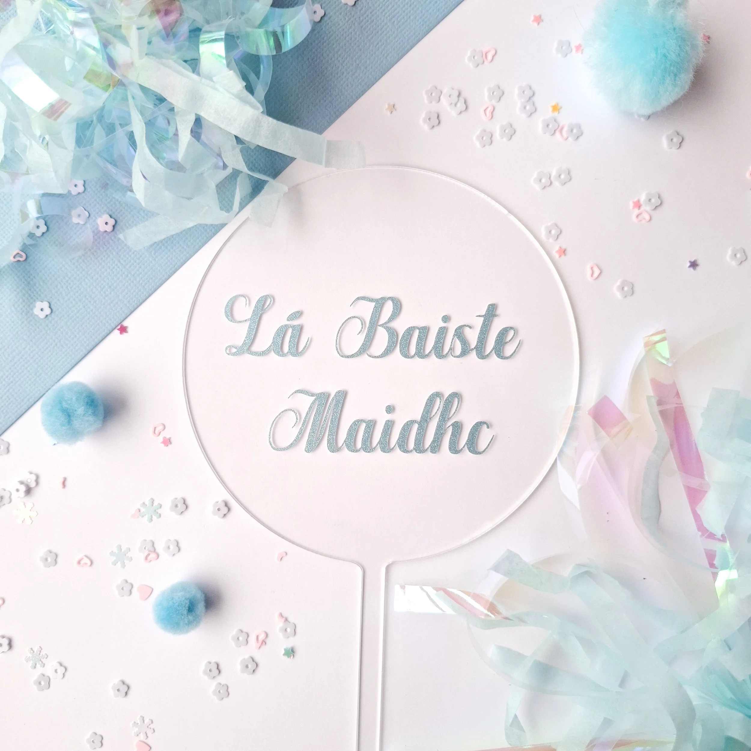 Personalised Acrylic Christening Cake Topper – Lá Baiste (As Gaeilge)