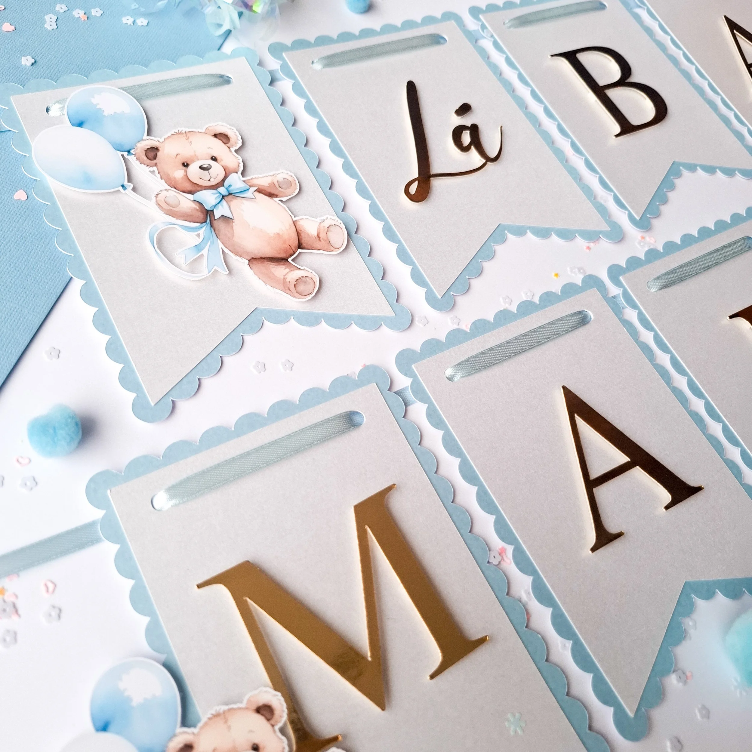 Personalised Christening Banner – Baby Blue Lá Baiste (As Gaeilge)