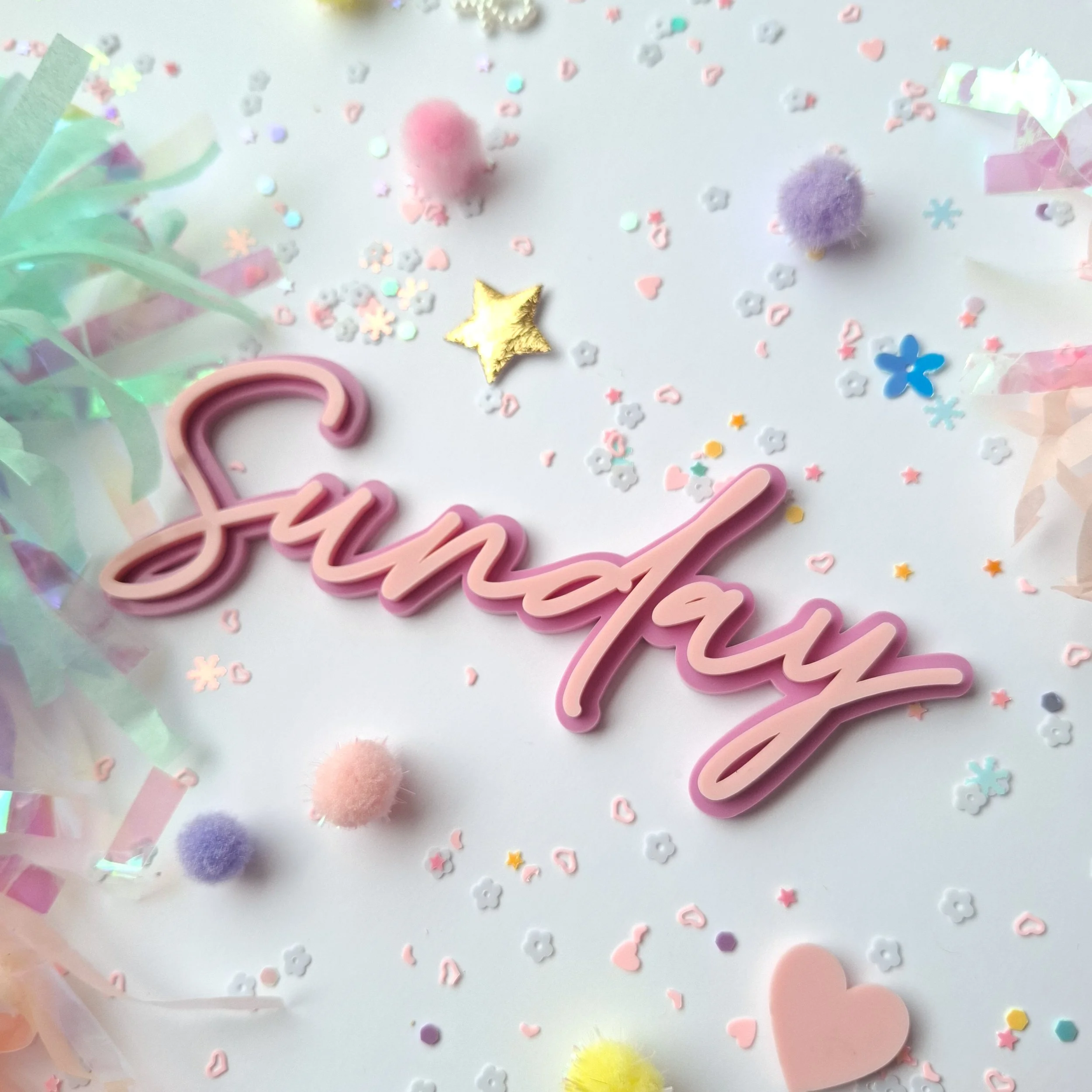 Personalised Thin Font Double Layer Acrylic Name Charm | Cake Topper Charm