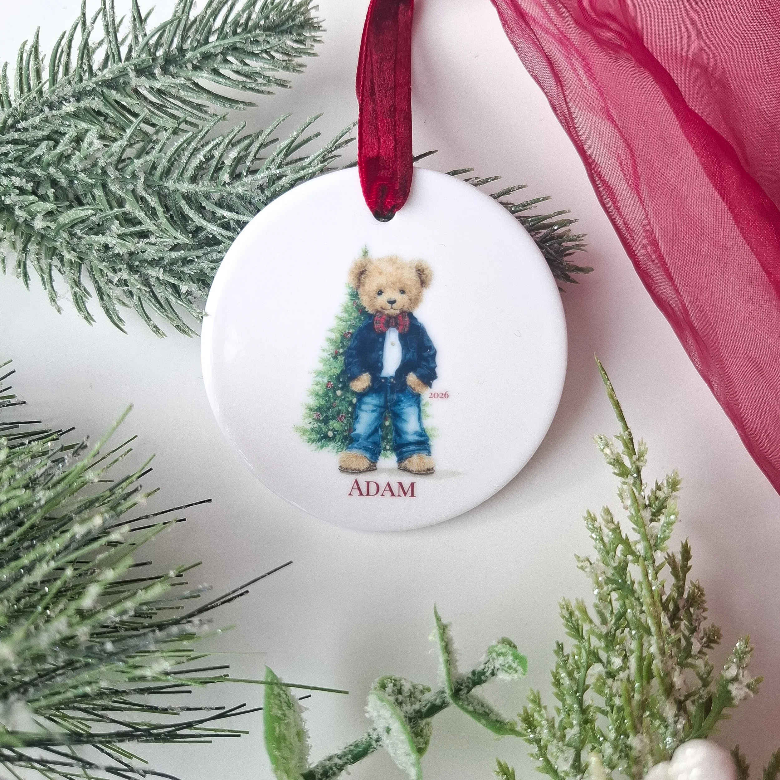 Personalised 2026 Navy Teddy Bear Christmas Ornament
