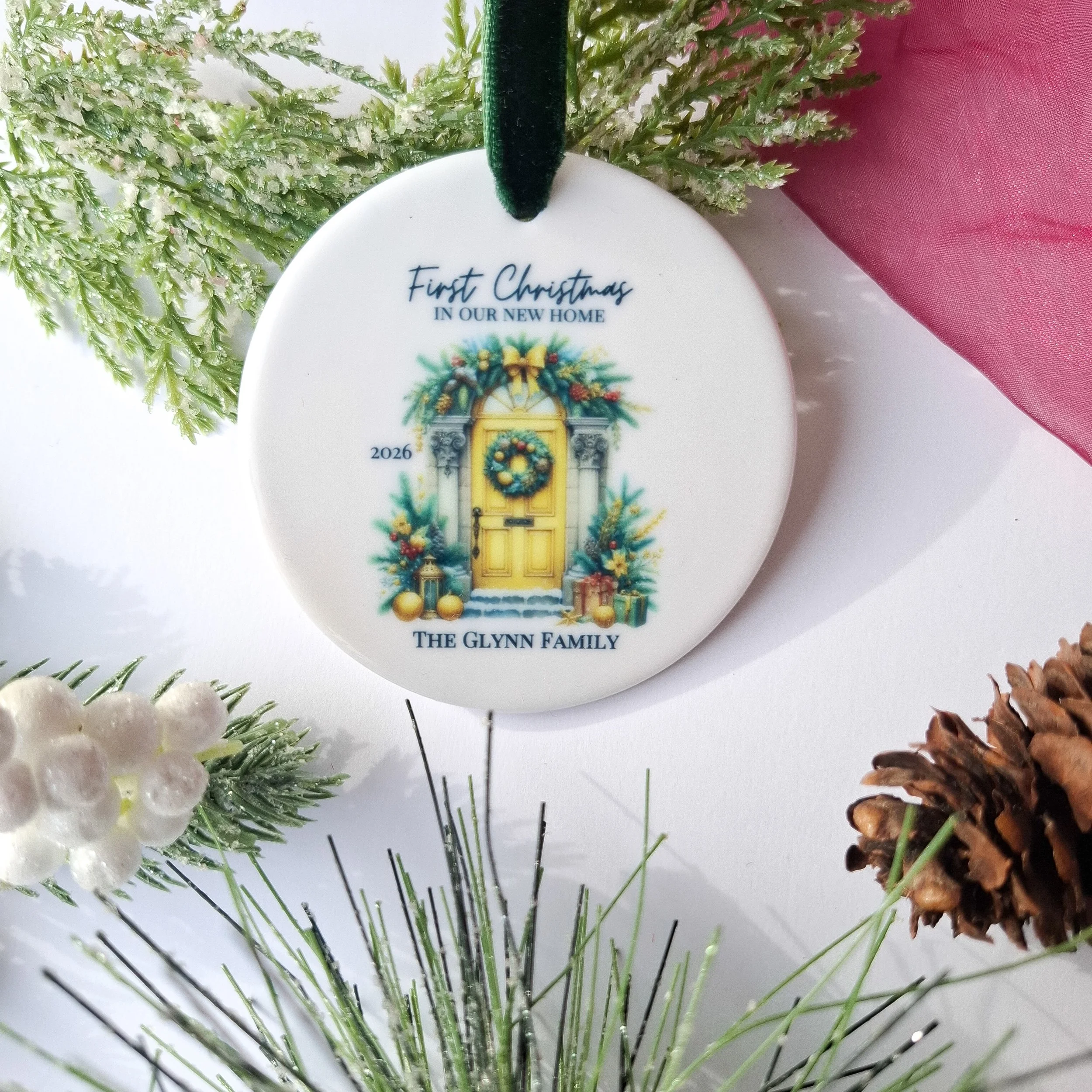 Personalised 2026 Yellow Door Ceramic Christmas Ornament