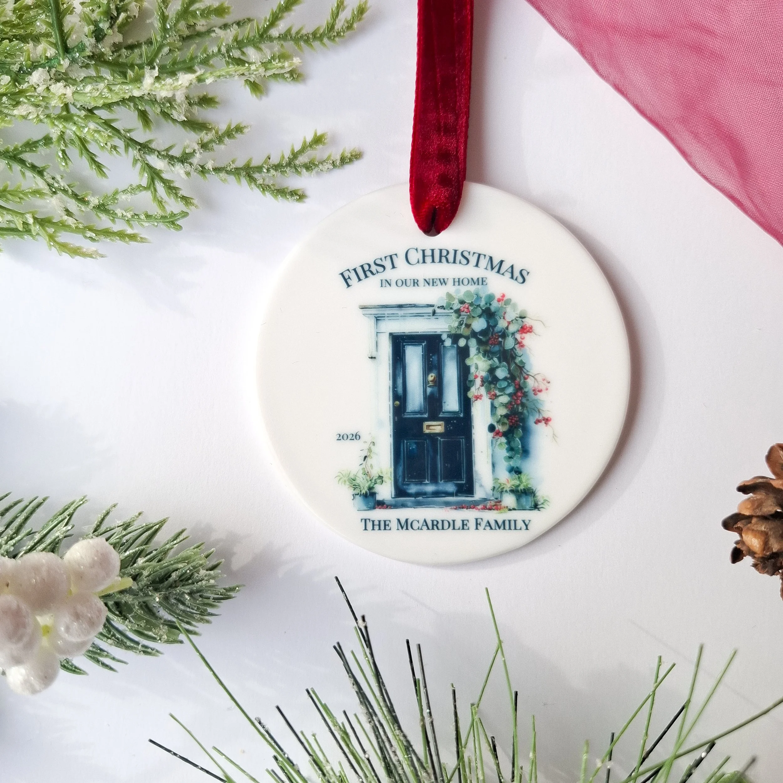 Personalised 2026 Black Door Ceramic Christmas Ornament