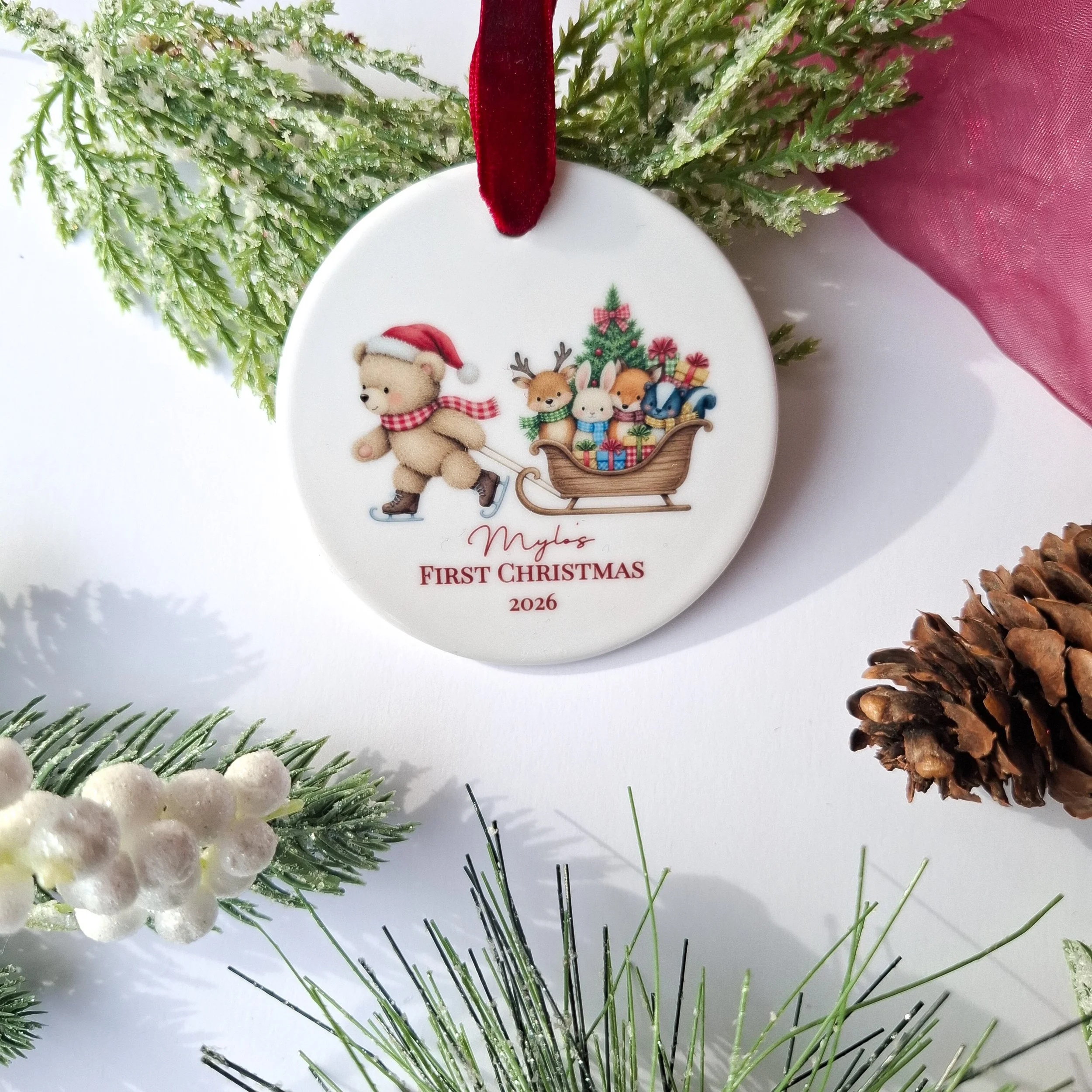Personalised 2026 First Christmas Bear & Animals Christmas Ornament