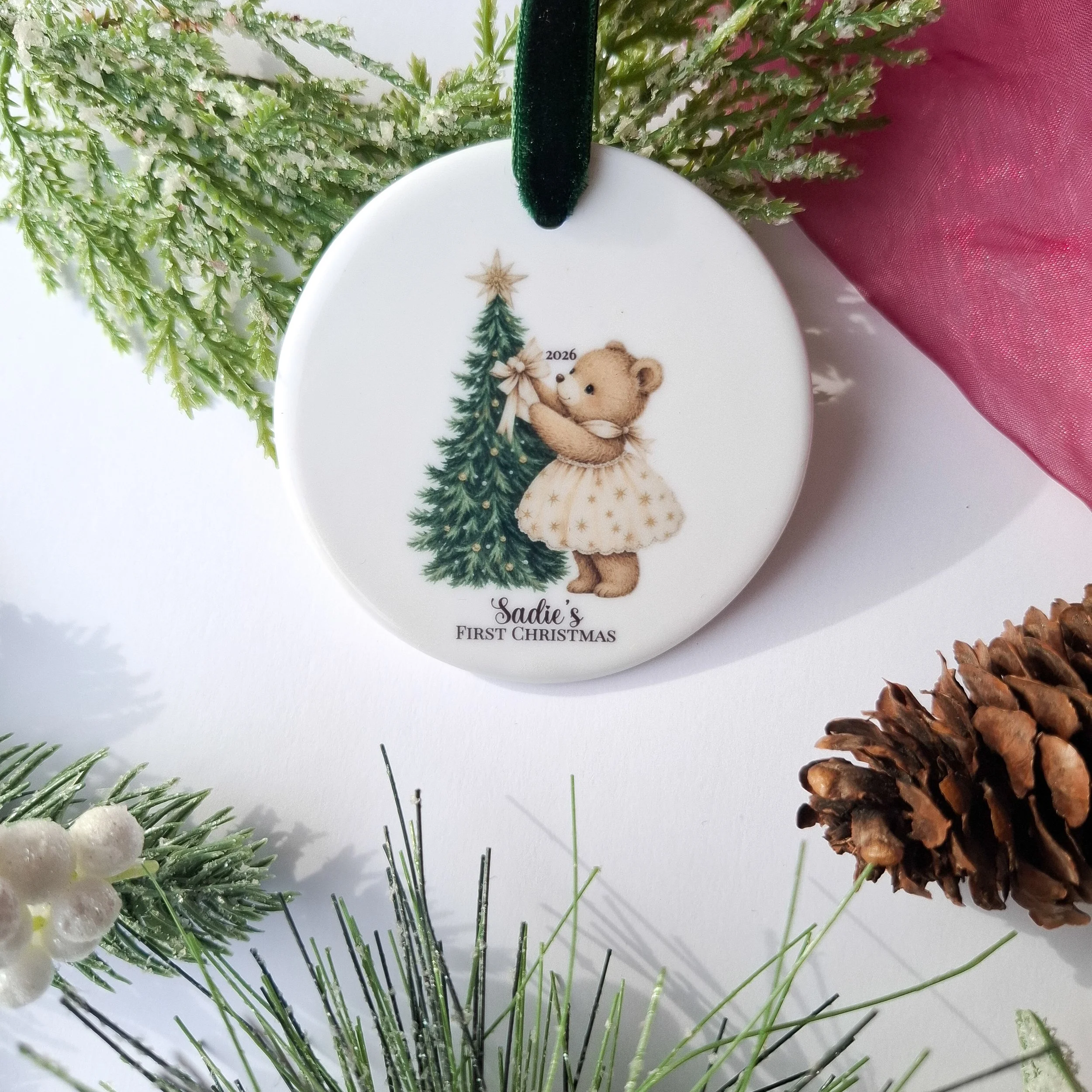 Personalised 2026 First Christmas Bear Star Dress Christmas Ornament