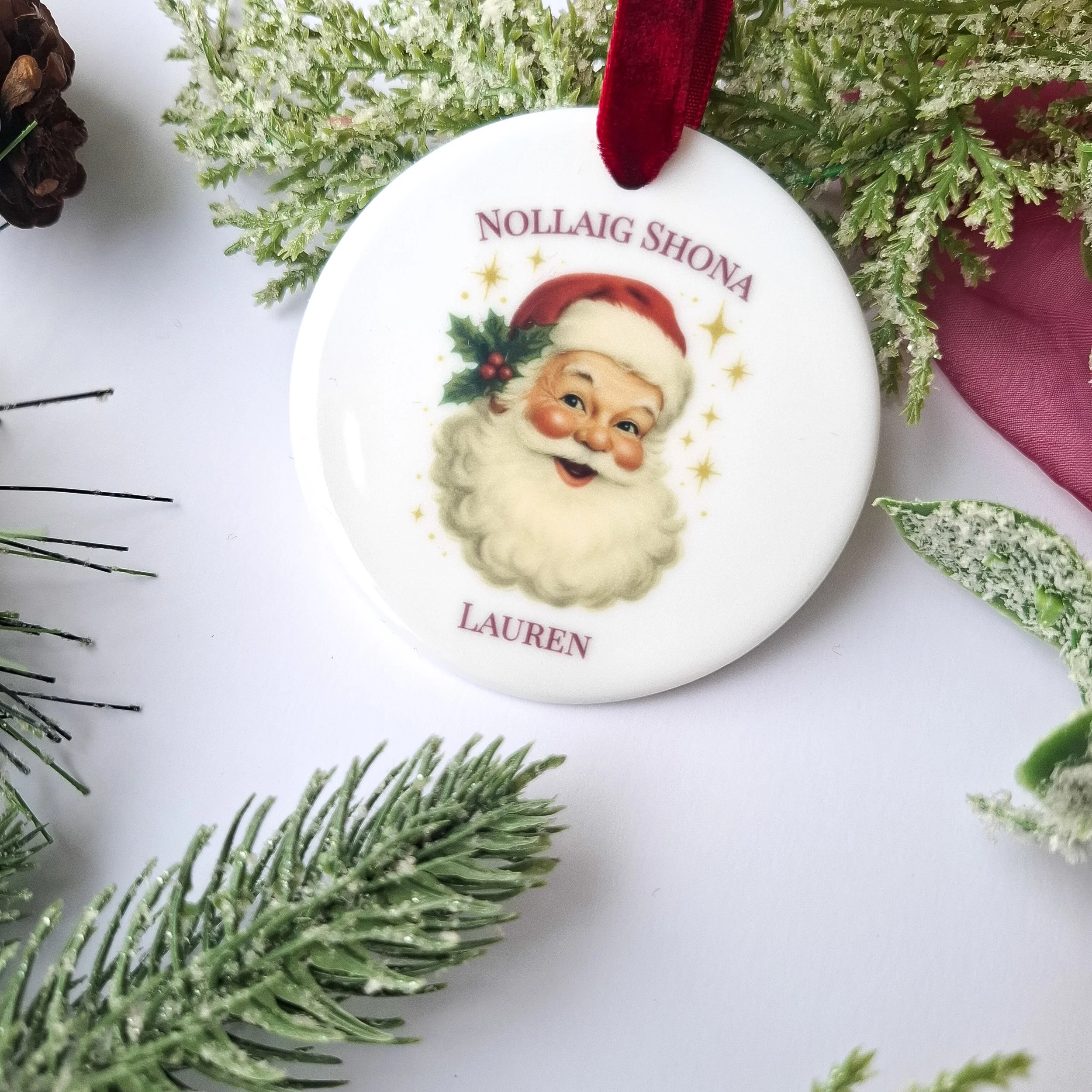 Personalised 2026 Retro Santa Christmas Ceramic Decoration