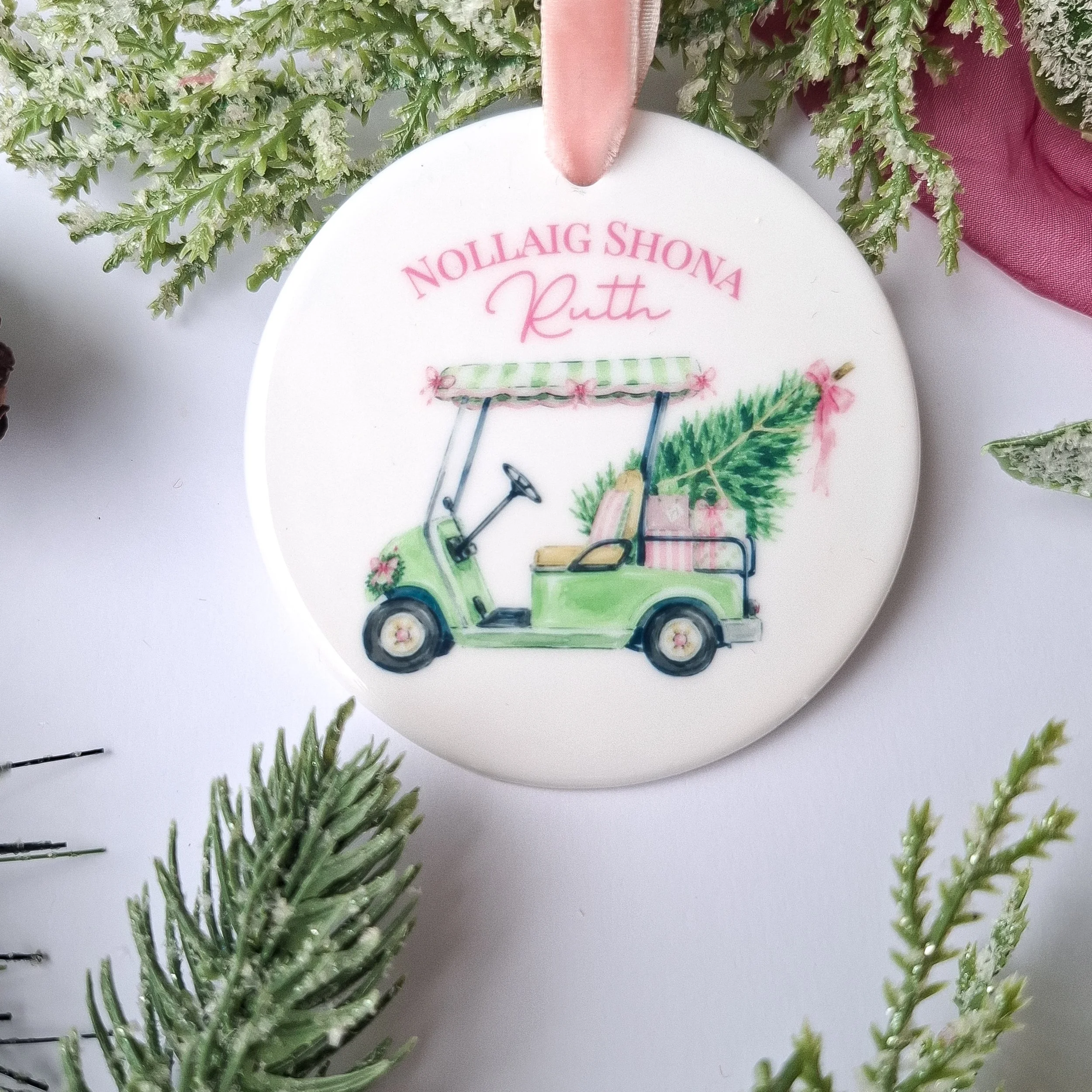 Personalised 2026 Personalised Golf Cart Christmas Decoration - Pink
