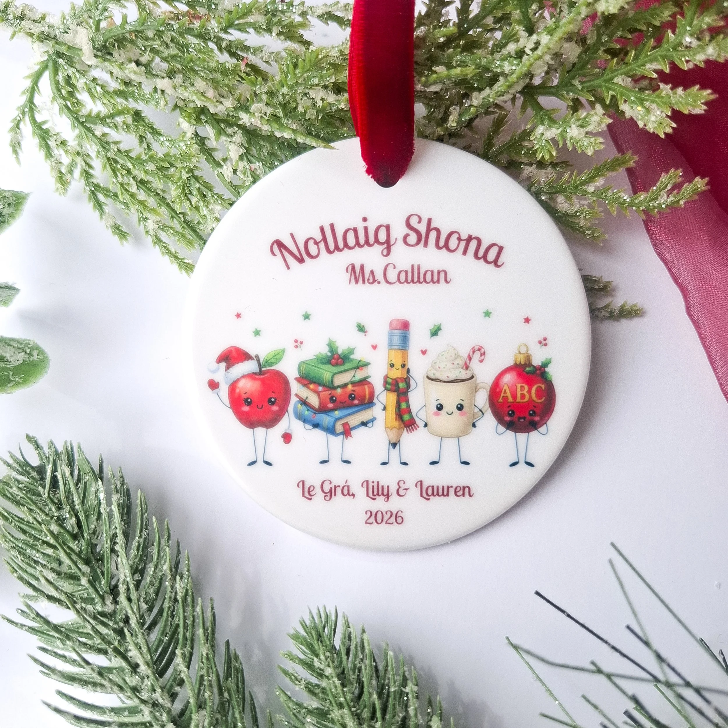 Personalised 2026 Teacher Christmas Gift | Ceramic Decoration | Nollaig Shona