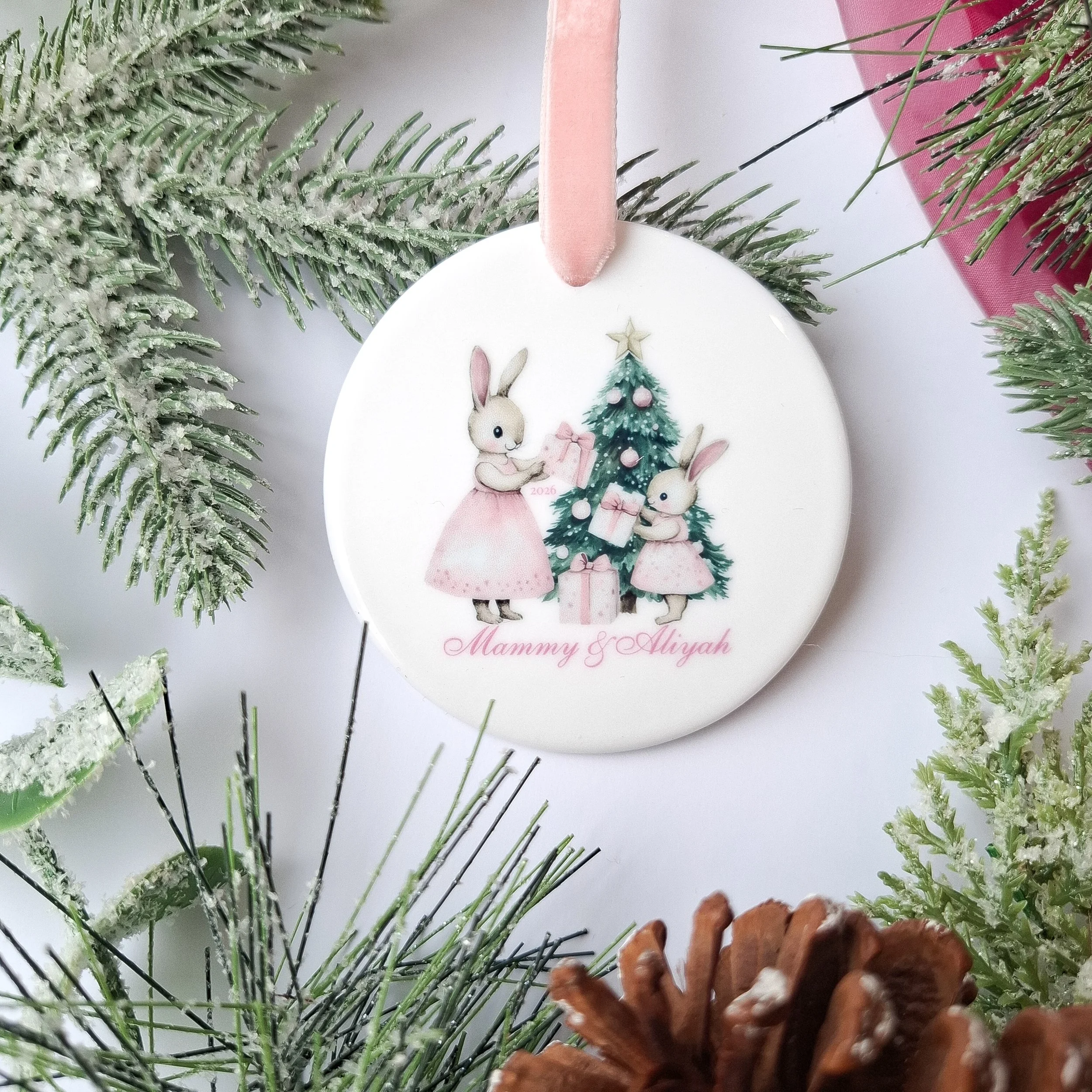 Personalised 2026 Mammy & Baby Bunny Ceramic Ornament
