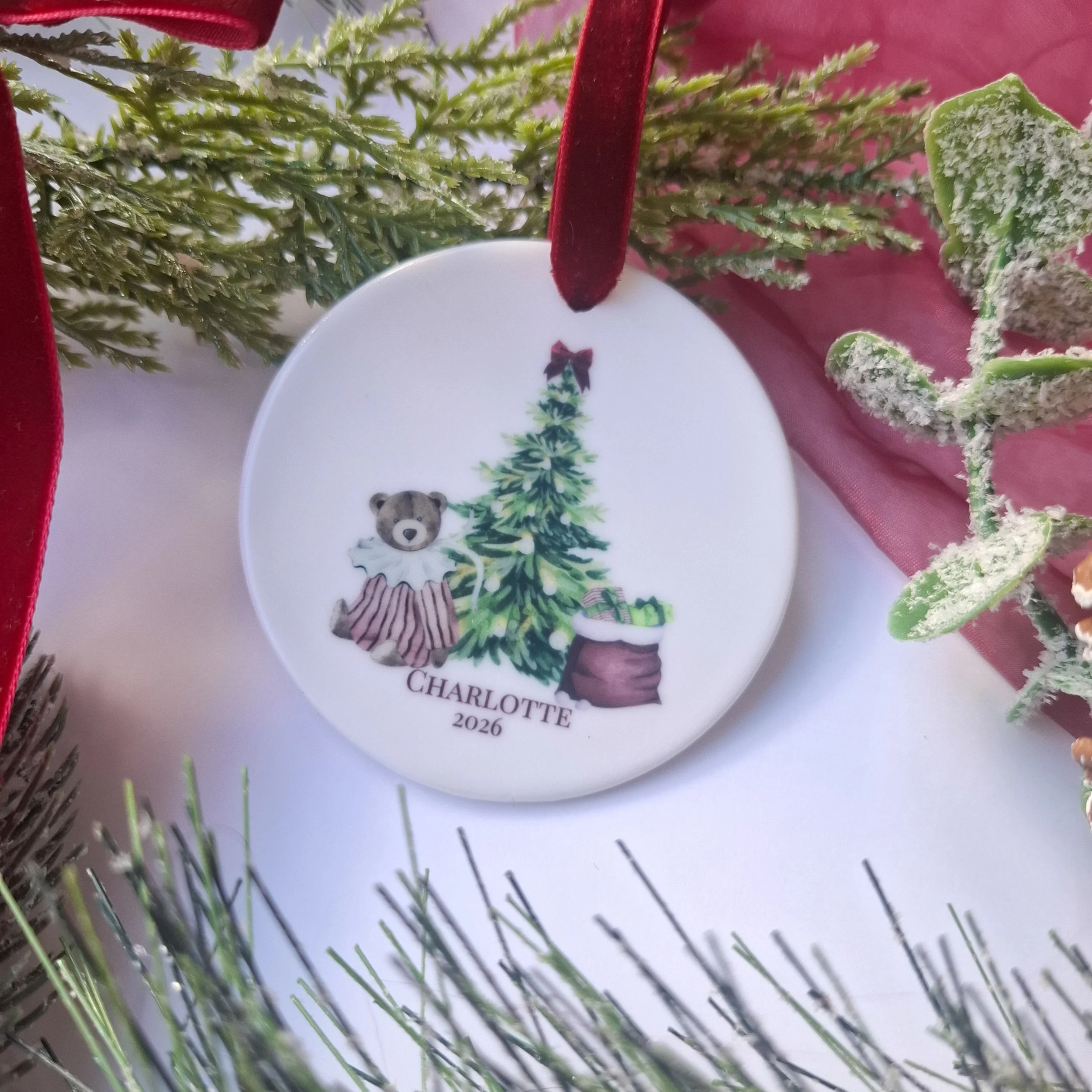 Personalised 2026 Vintage Bear Christmas Ornament - Ceramic Decoration