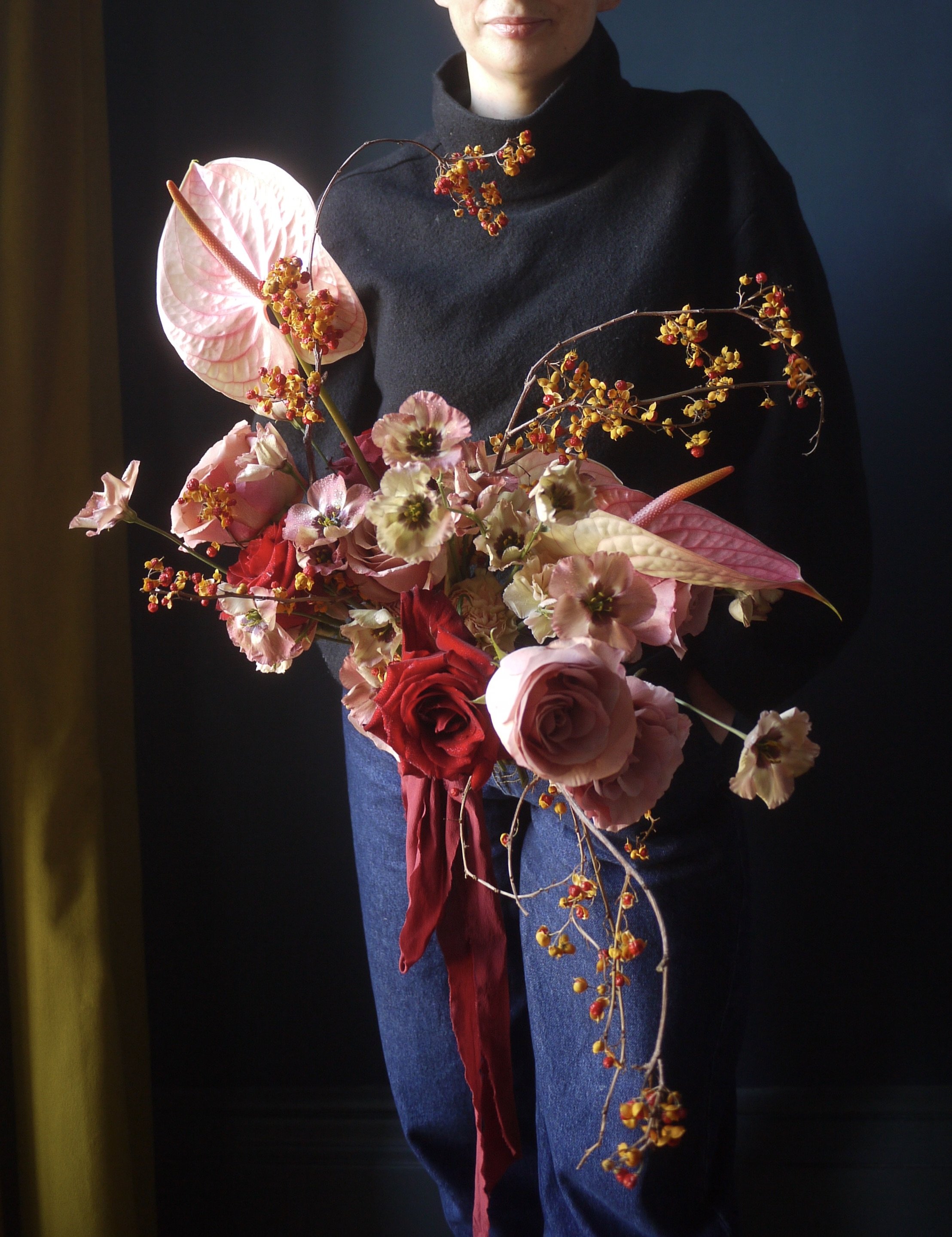 Wild Flower Workshop Scottish wedding florist creative floral design Winter Wedding. Bridal Bouquet