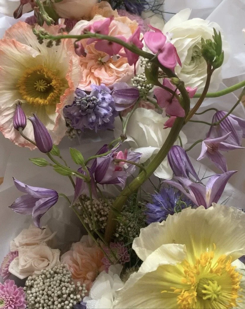 Spring wedding. bridal bouquet. modern bride. contemporary wedding.  pastel wedding. Colourful wedding.  luxury wedding floral design. Scottish wedding. Glasgow. Edinburgh. wild flower workshop.