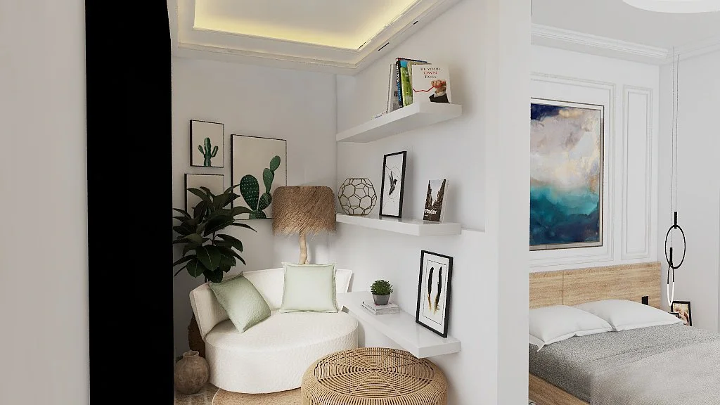 Suite con dormitorio y saloncito. Techos con bandejas con iluminación indirecta. Detalles de molduras y cornisas de escayola. 