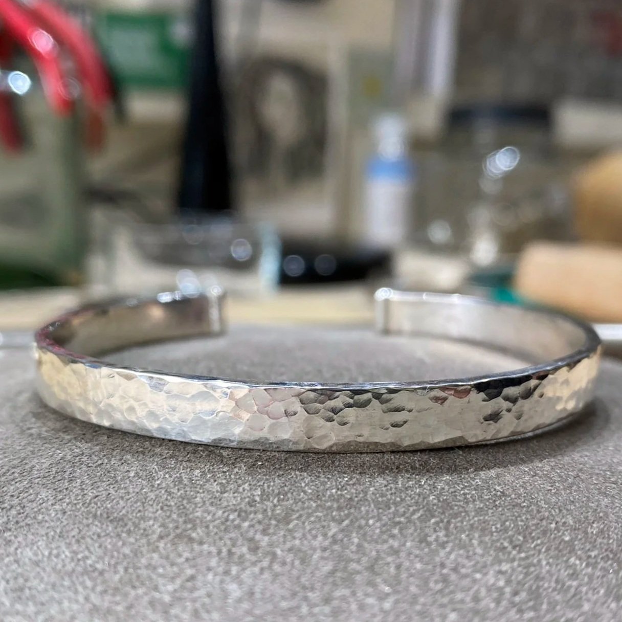 Silver bangle made by student at jewellery workshop experience