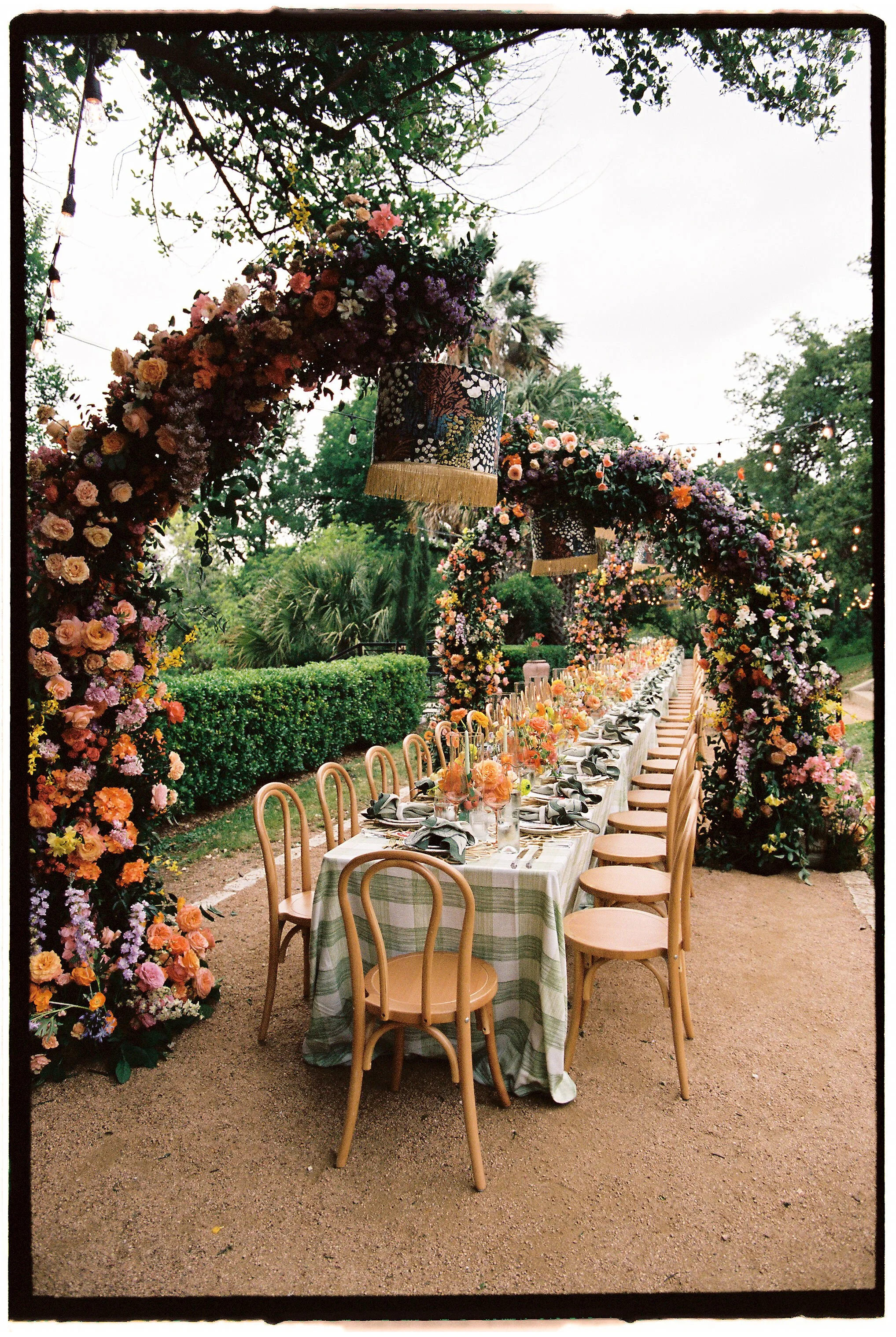 Floral Arch Over Garden Reception Table